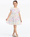 Girl's White Multi Frock - EGTFK24-002