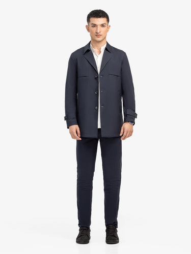 Men's Dark Navy Long Coat - EMTC24-005