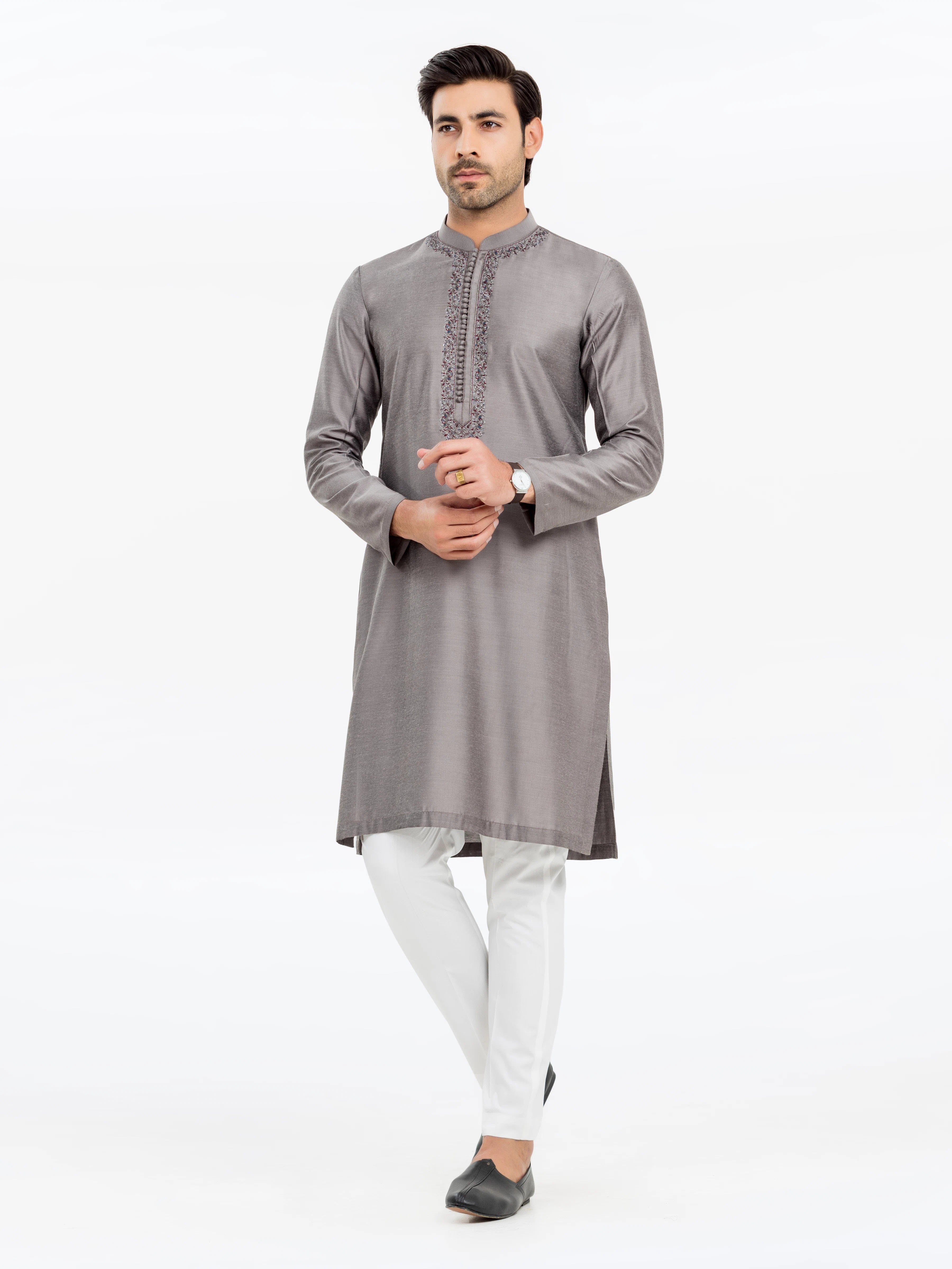 Men's Grey Kurta - EMTKC24-119