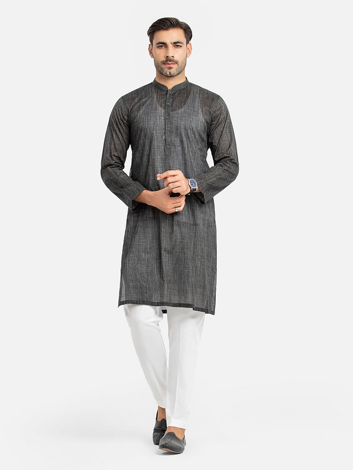 Men's Black Kurta - EMTKC24-127