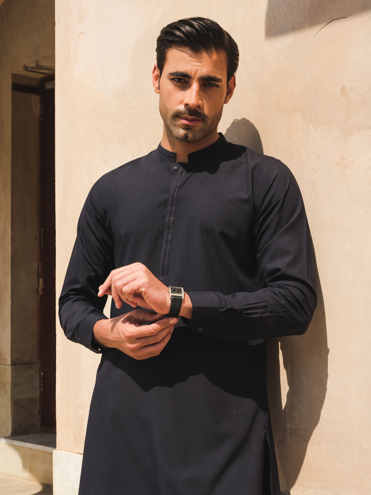 edenrobe Men's Navy Blue Kurta Pajama - EMTKPT24-031 – edenrobe Pakistan