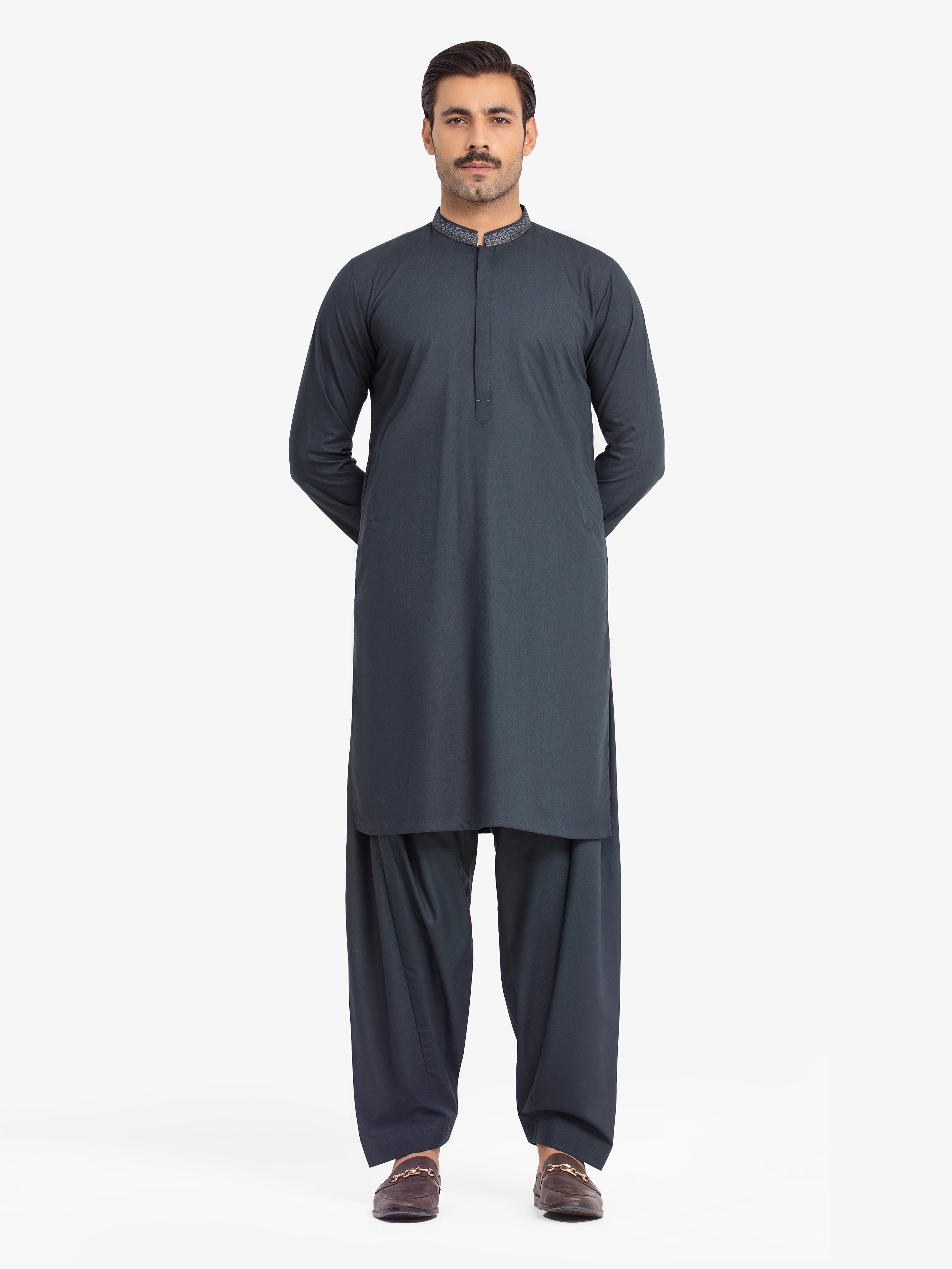 Men's Dark Teal Kurta Shalwar - EMTKS24-41143