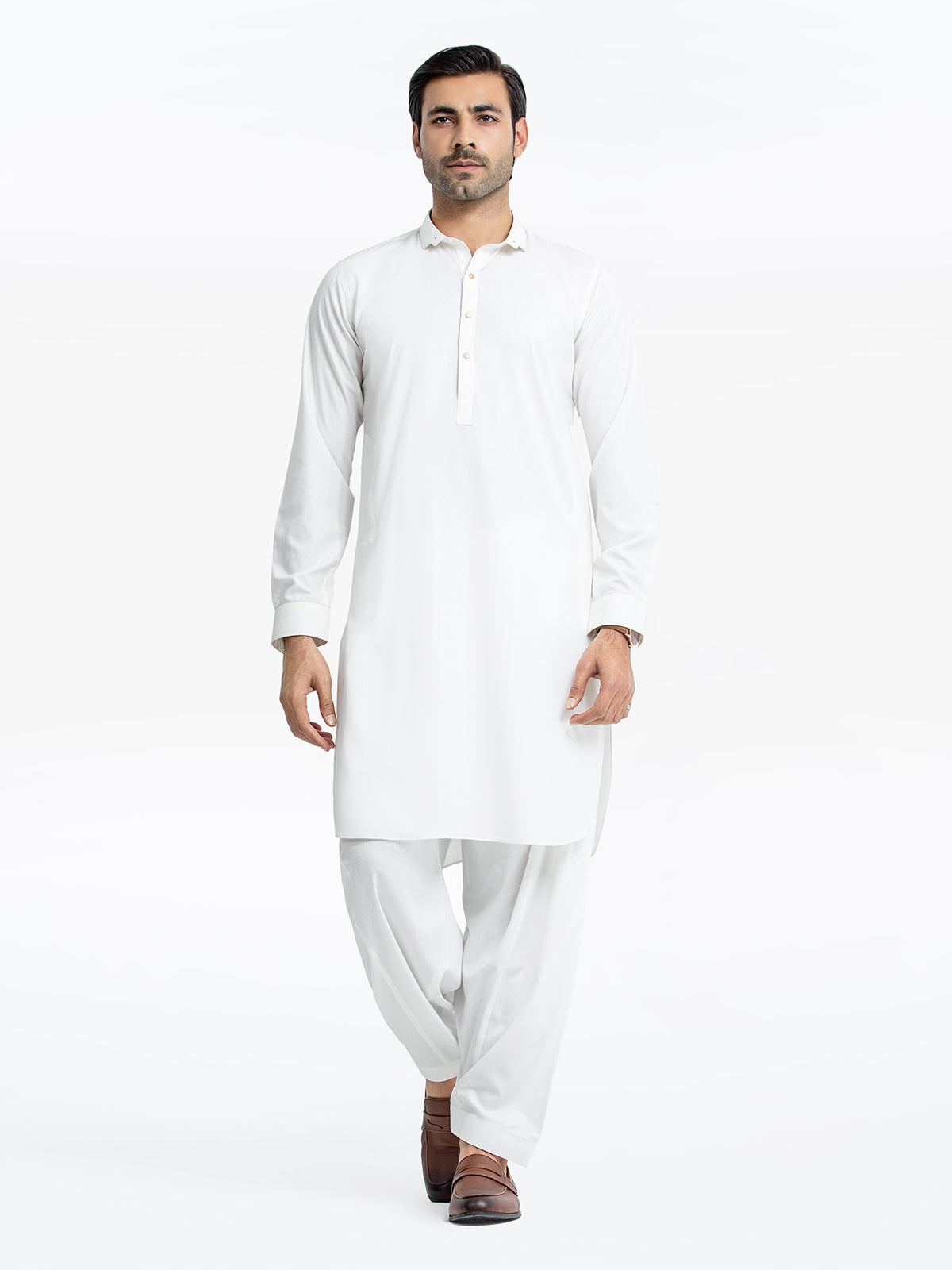 Men 's White Kurta Shalwar Tailored - EMTKST24-99442
