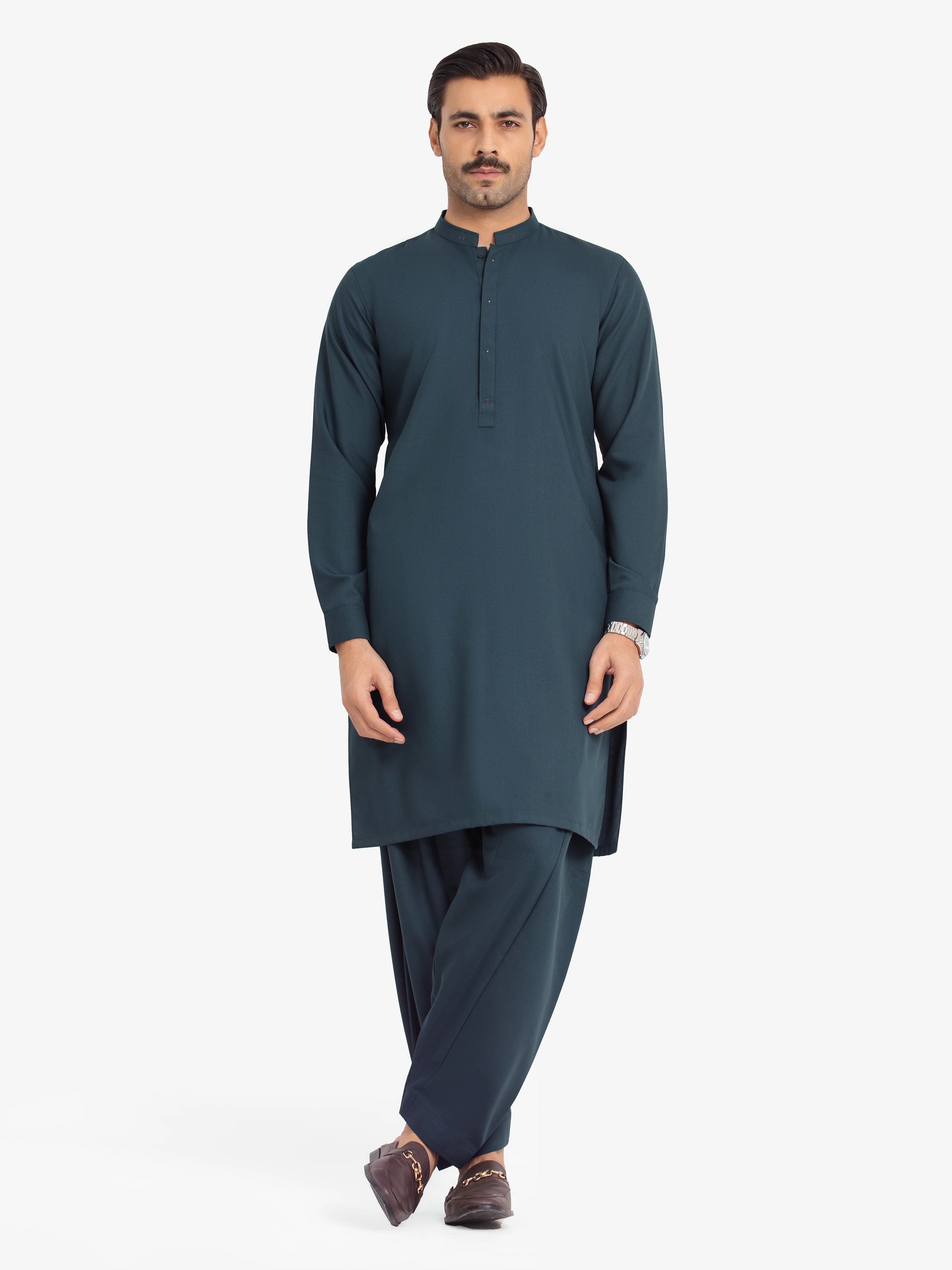 Men's Emerald Green Kurta Shalwar - EMTKST24-99465