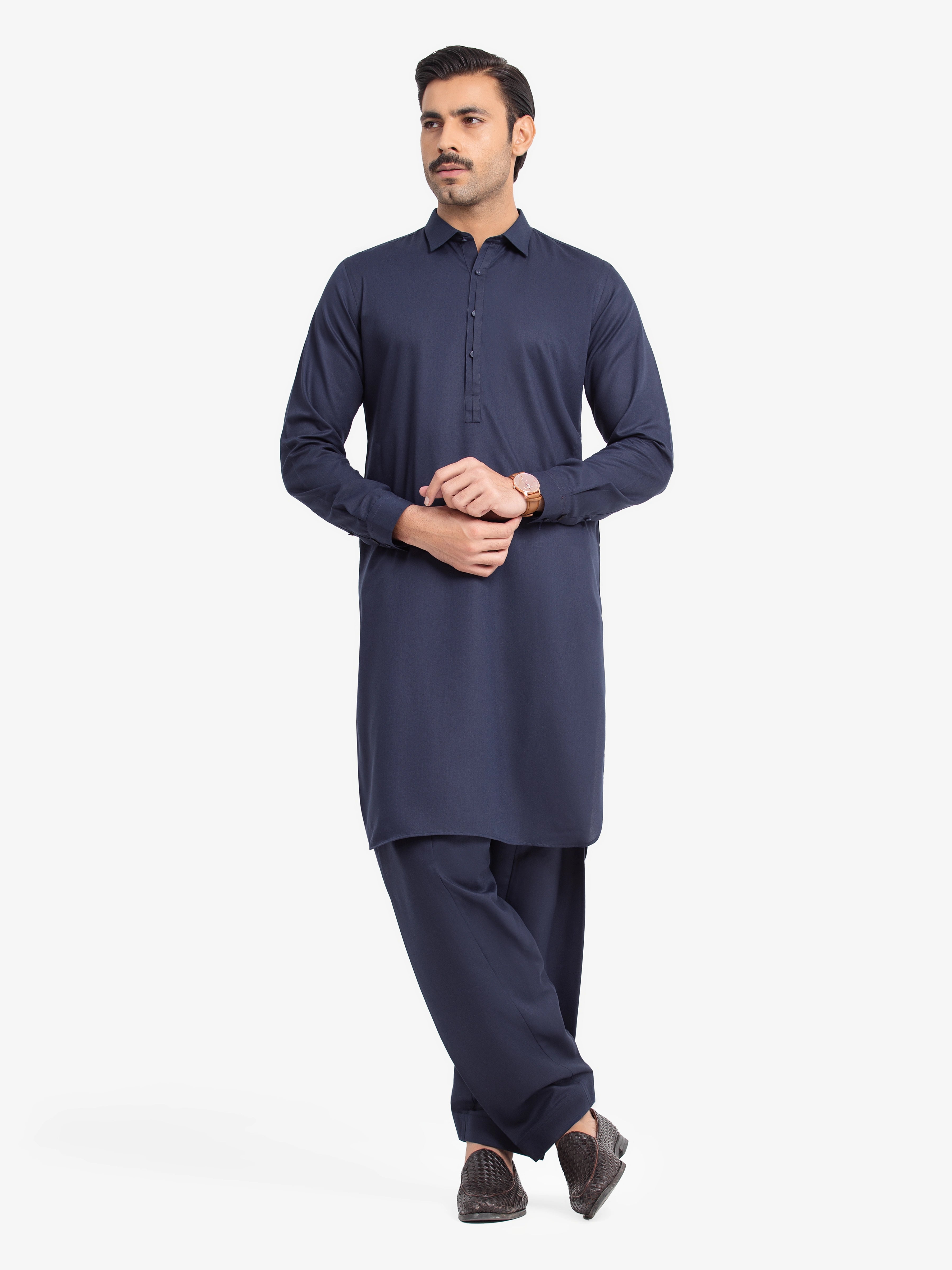 Men's Navy Blue Kurta Shalwar - EMTKST24-99477