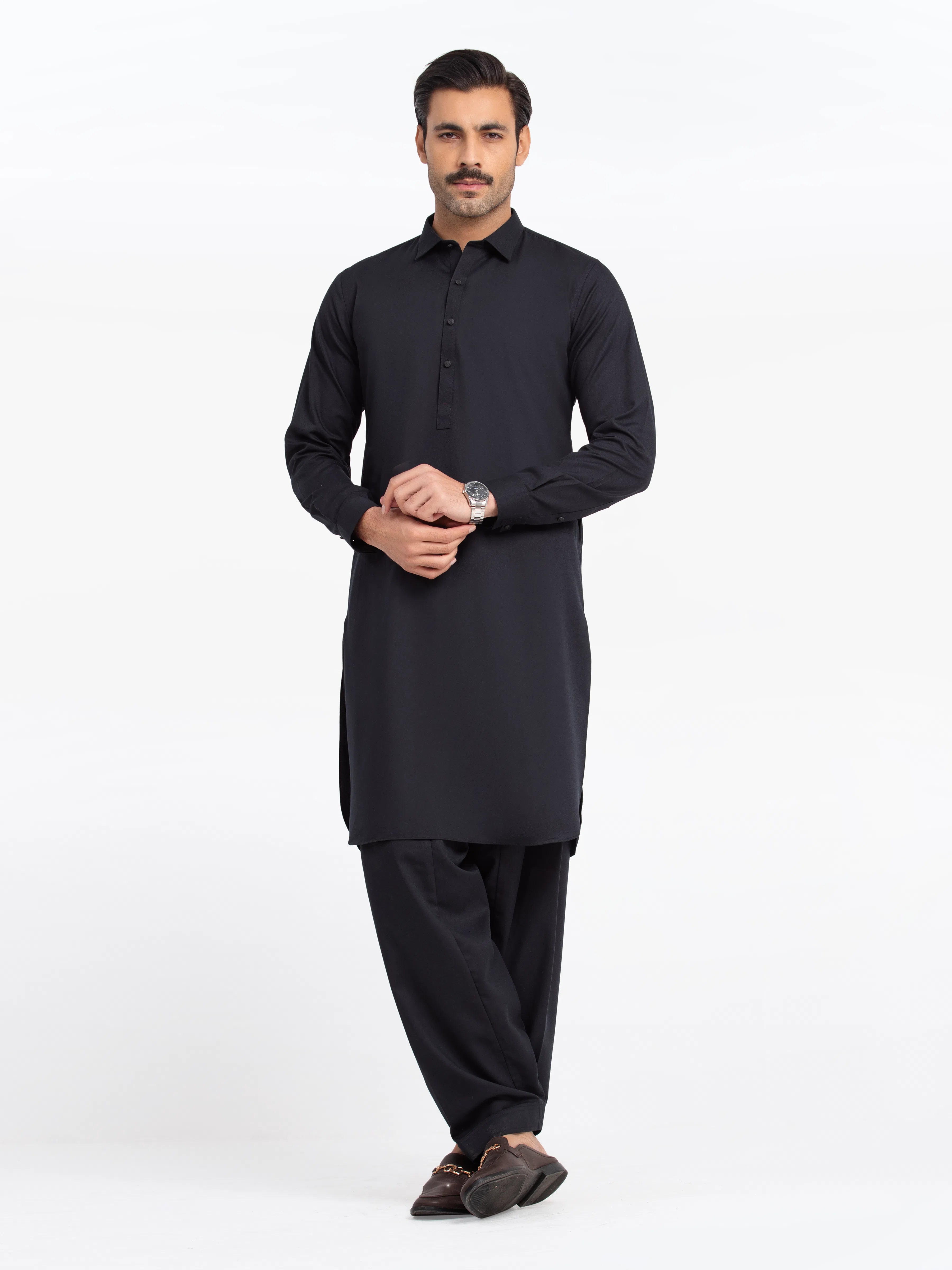 edenrobe Men's Black Kurta Shalwar - EMTKST24-99478 – edenrobe Pakistan