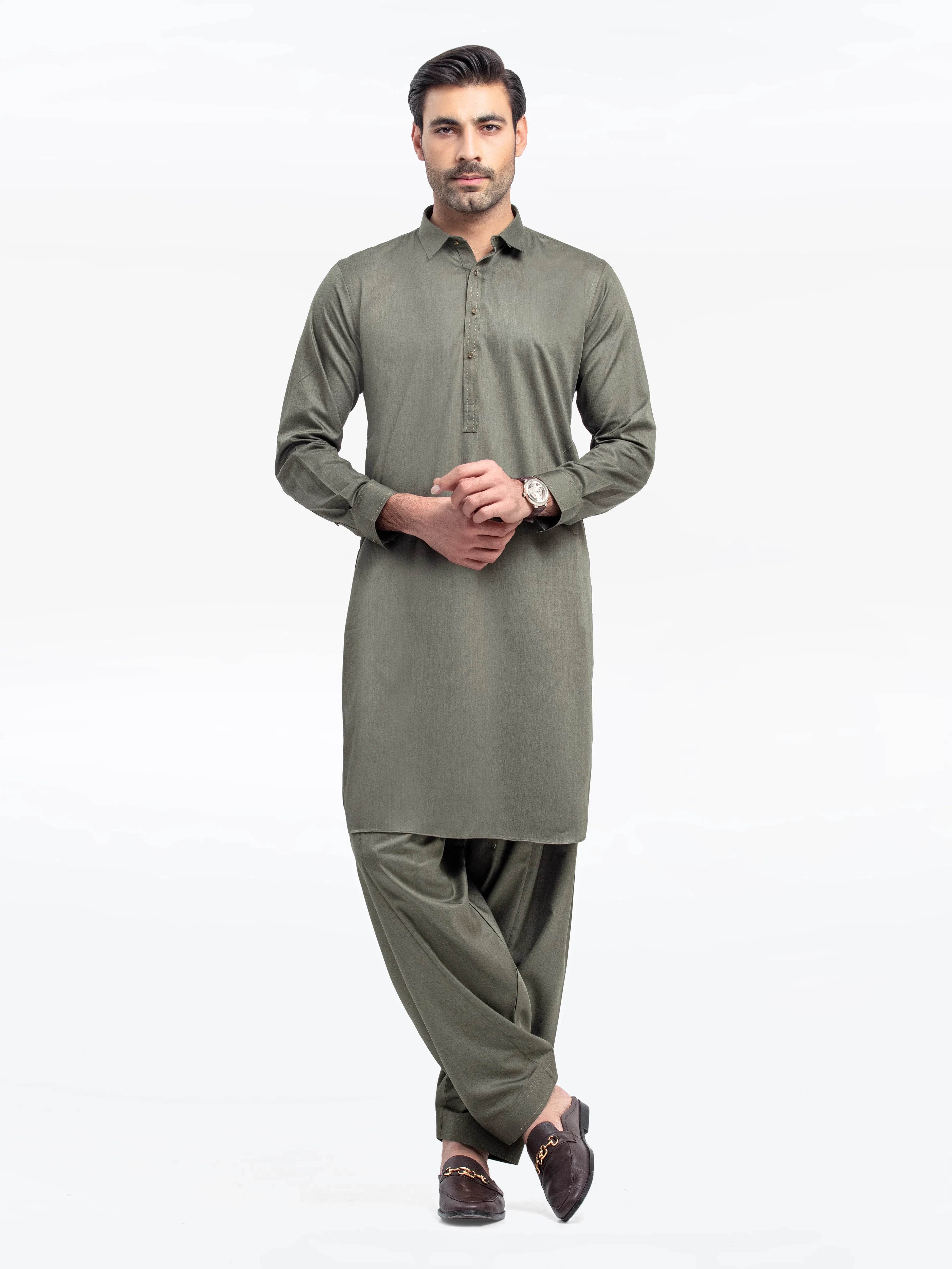 Men's K.Green Kurta Shalwar - EMTKST24-99482