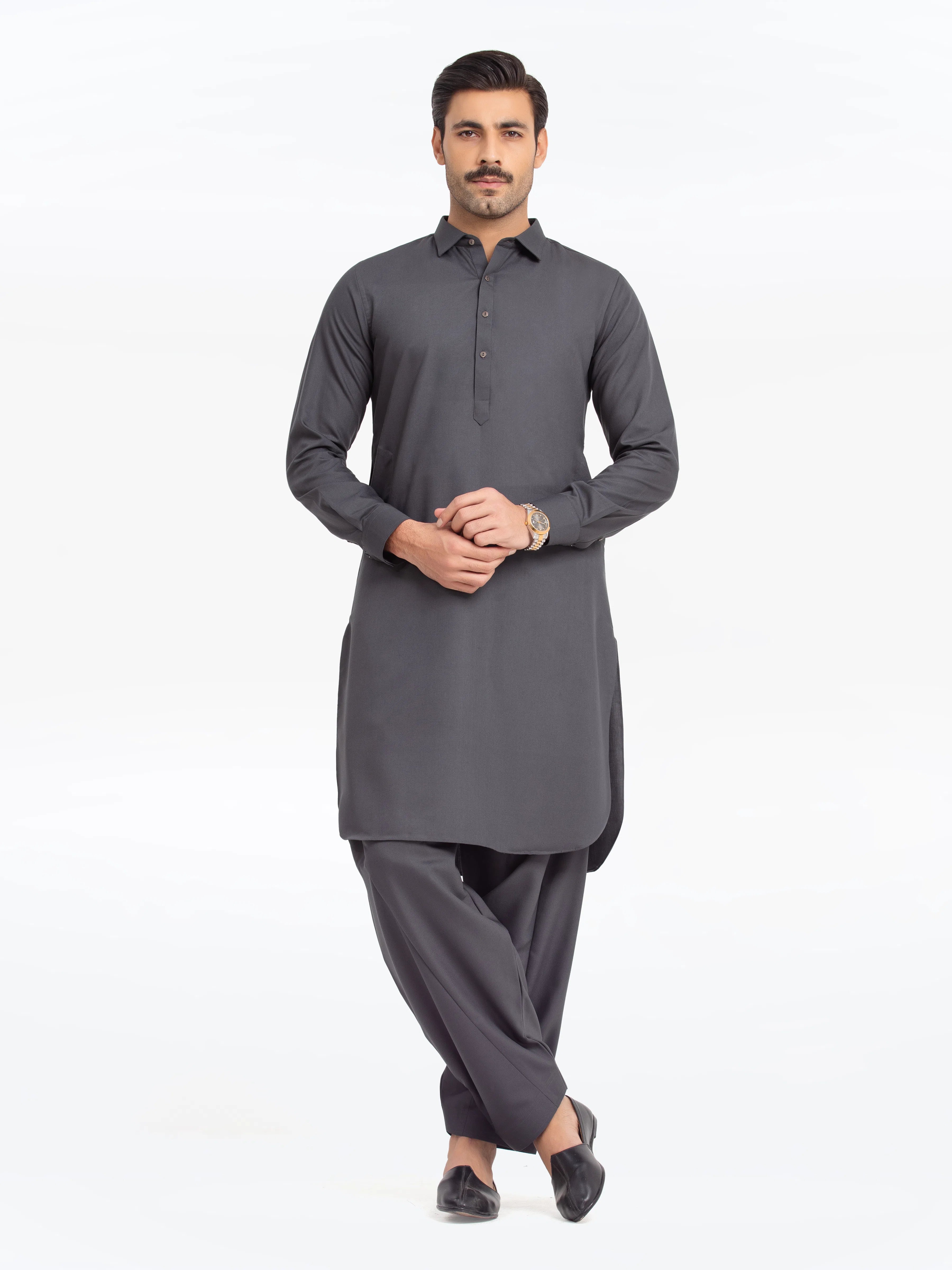 Men's Charcoal Grey Kurta Shalwar - EMTKST24-99485