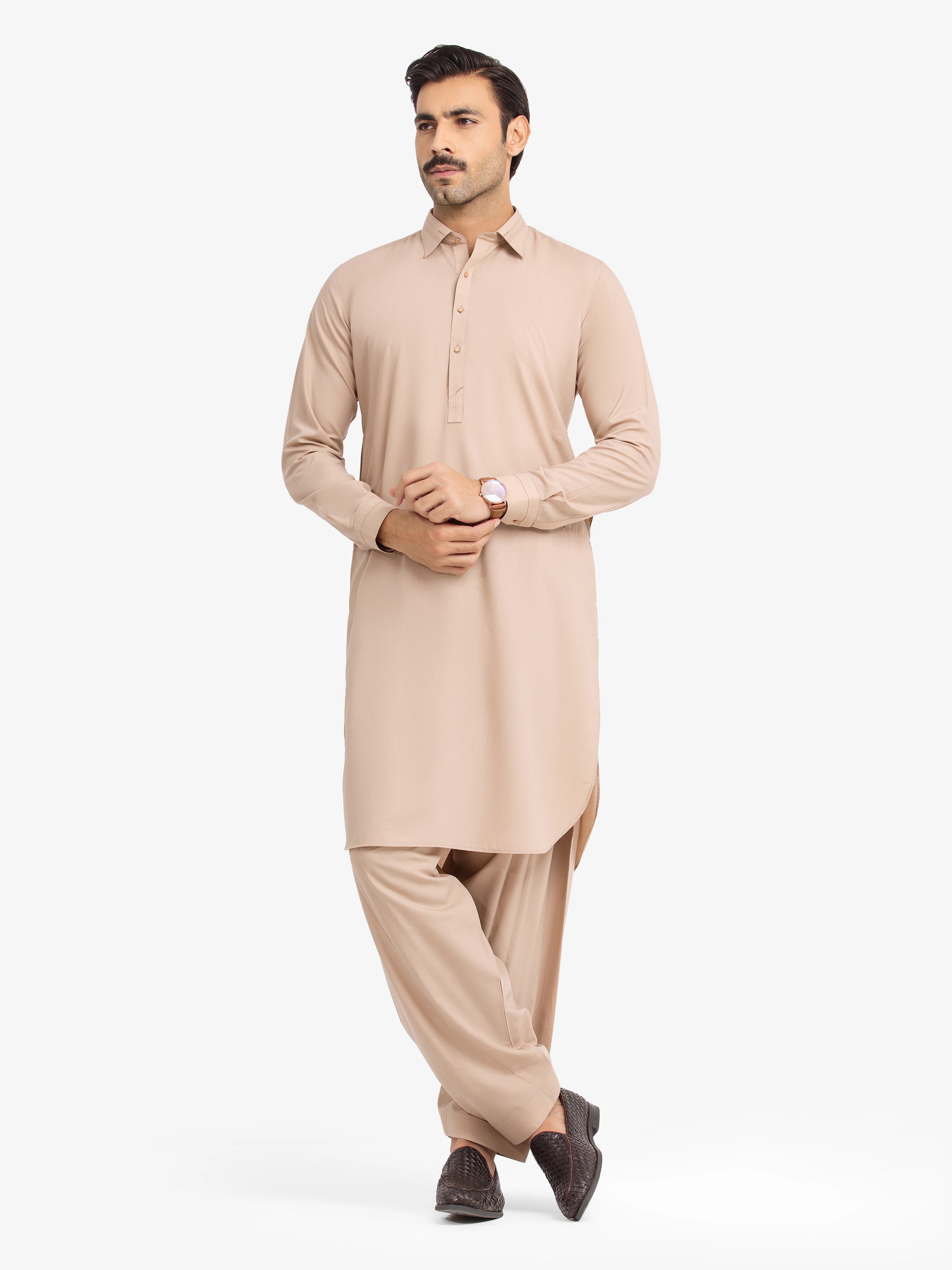 Men's Beige Kurta Shalwar - EMTKST24S-99487