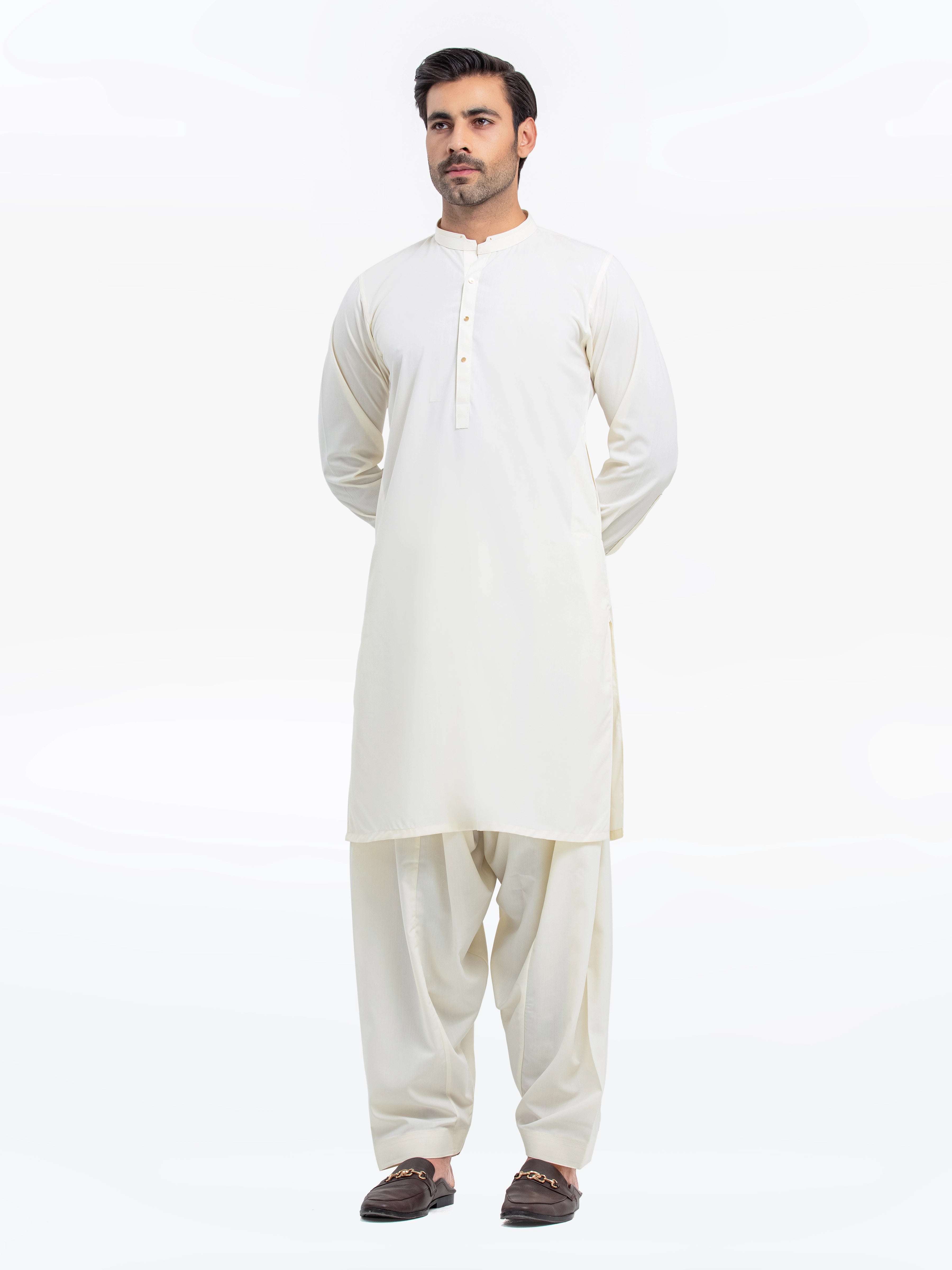 Men's Cream Kurta Shalwar - EMTKST25-99509