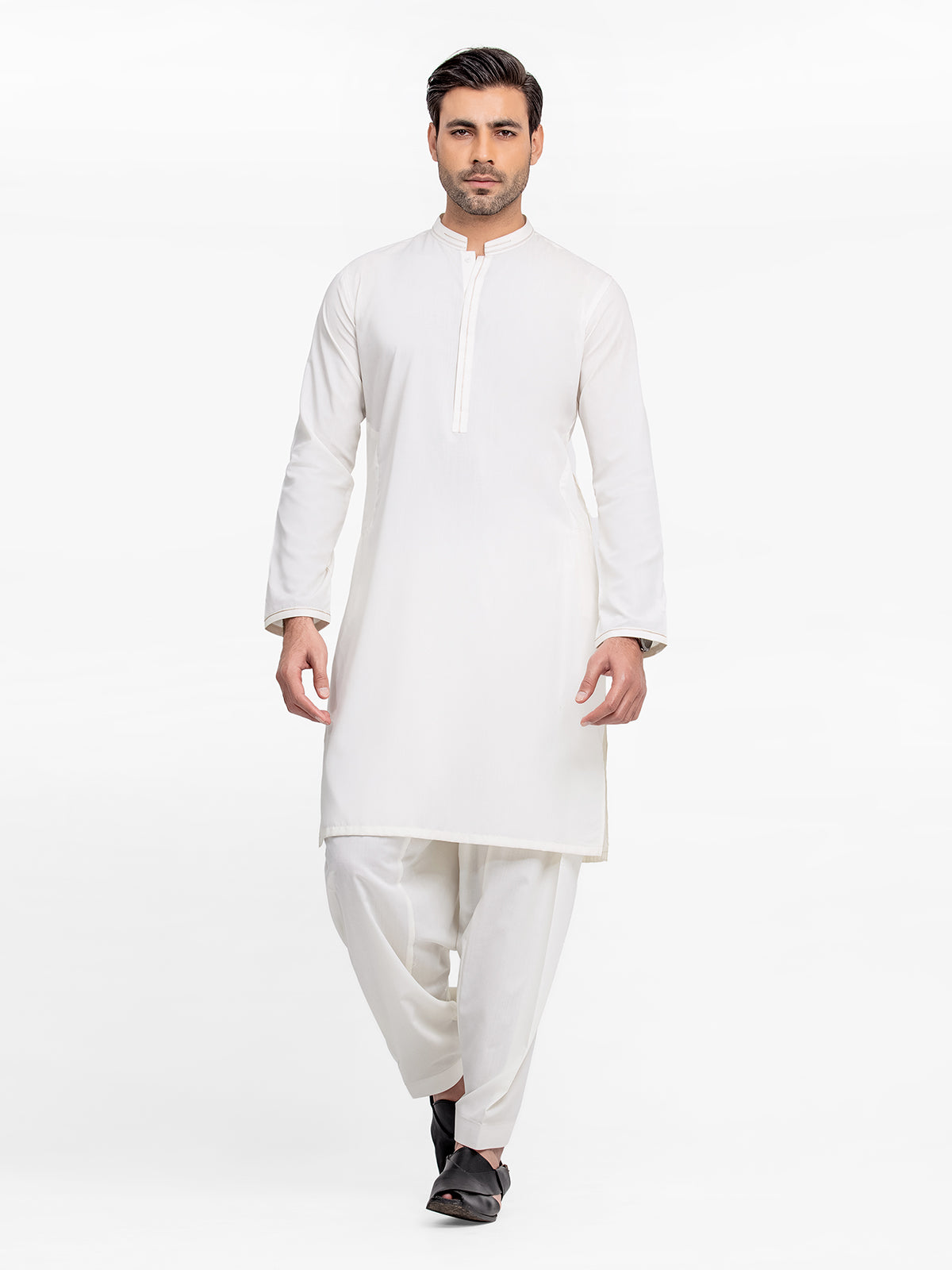 Men's Off White Kurta Shalwar - EMTKS24-41086