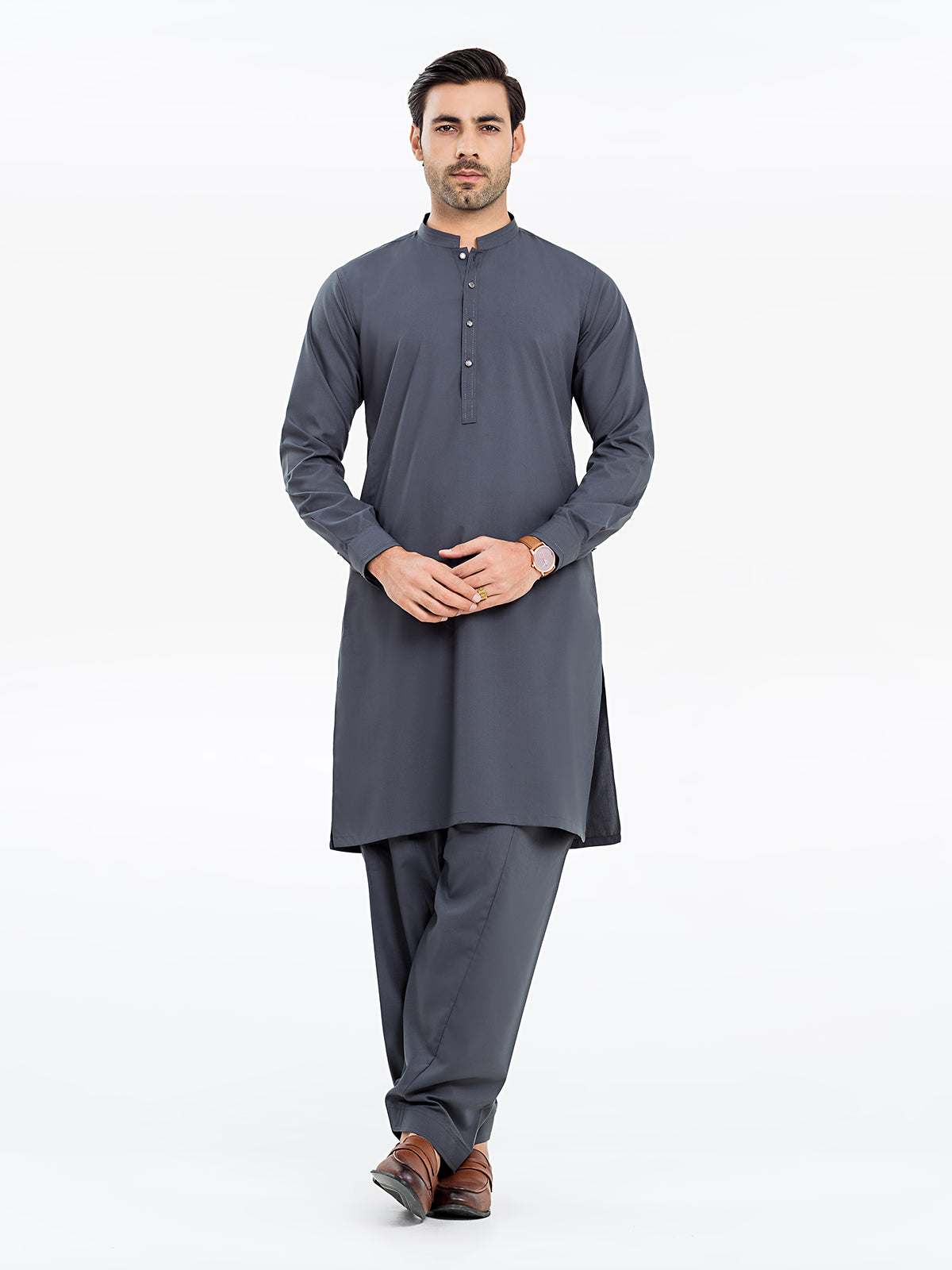 Men's Dark Grey Kurta Shalwar - EMTKS24-41110