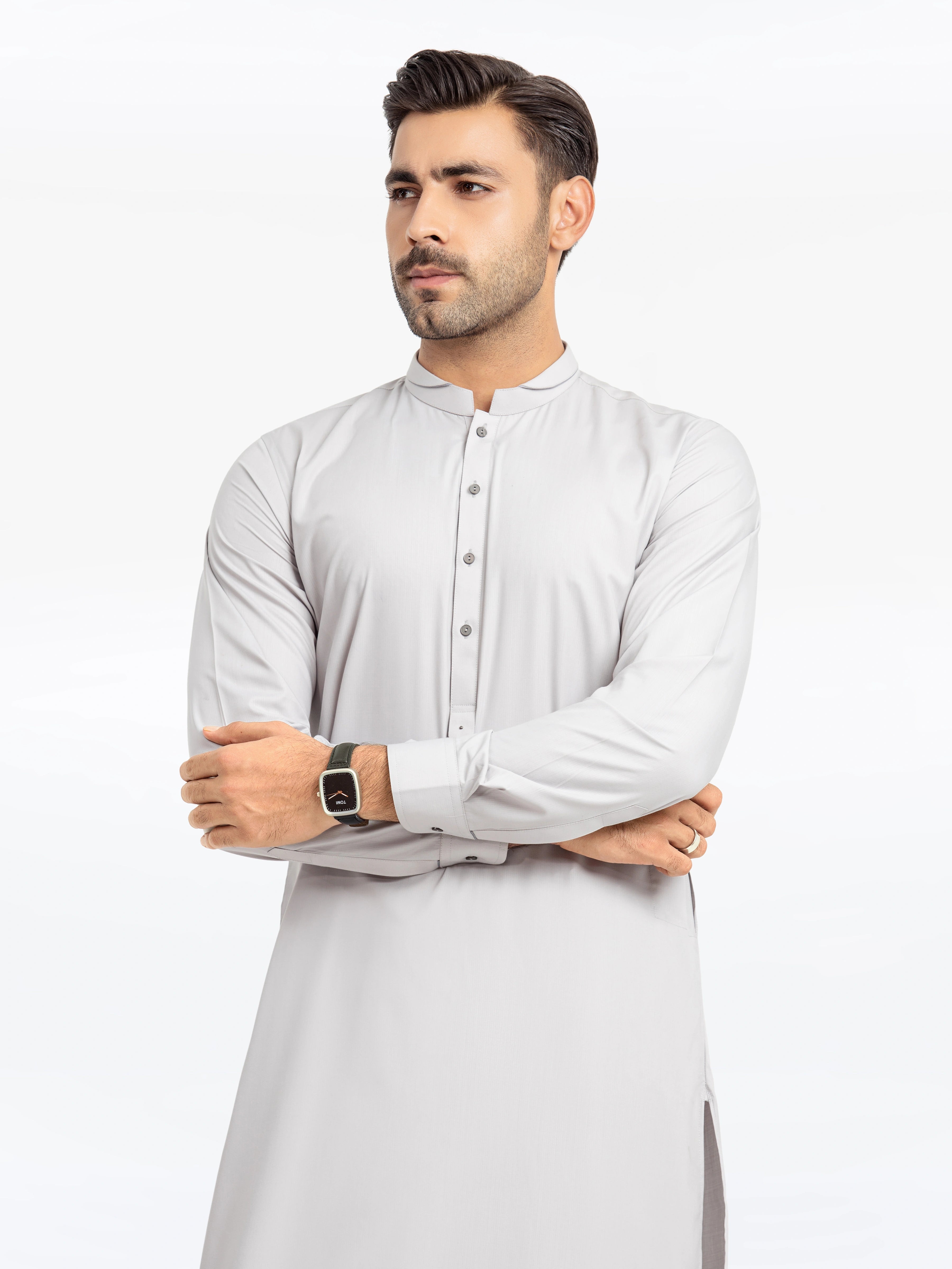 Men's Silver Kurta Shalwar - EMTKS24-41132