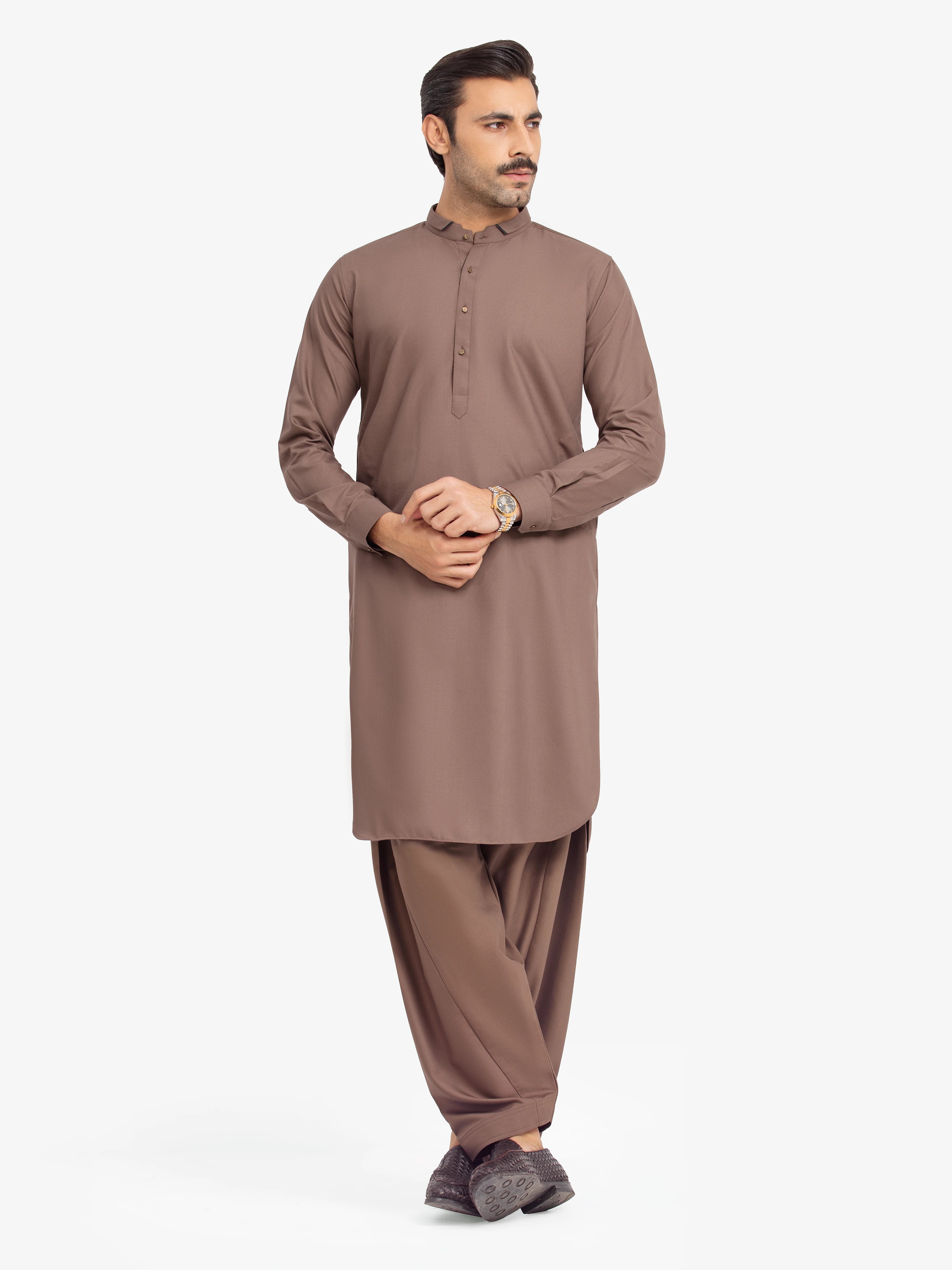 Men's Mocha Brown Kurta Shalwar - EMTKS24-41144