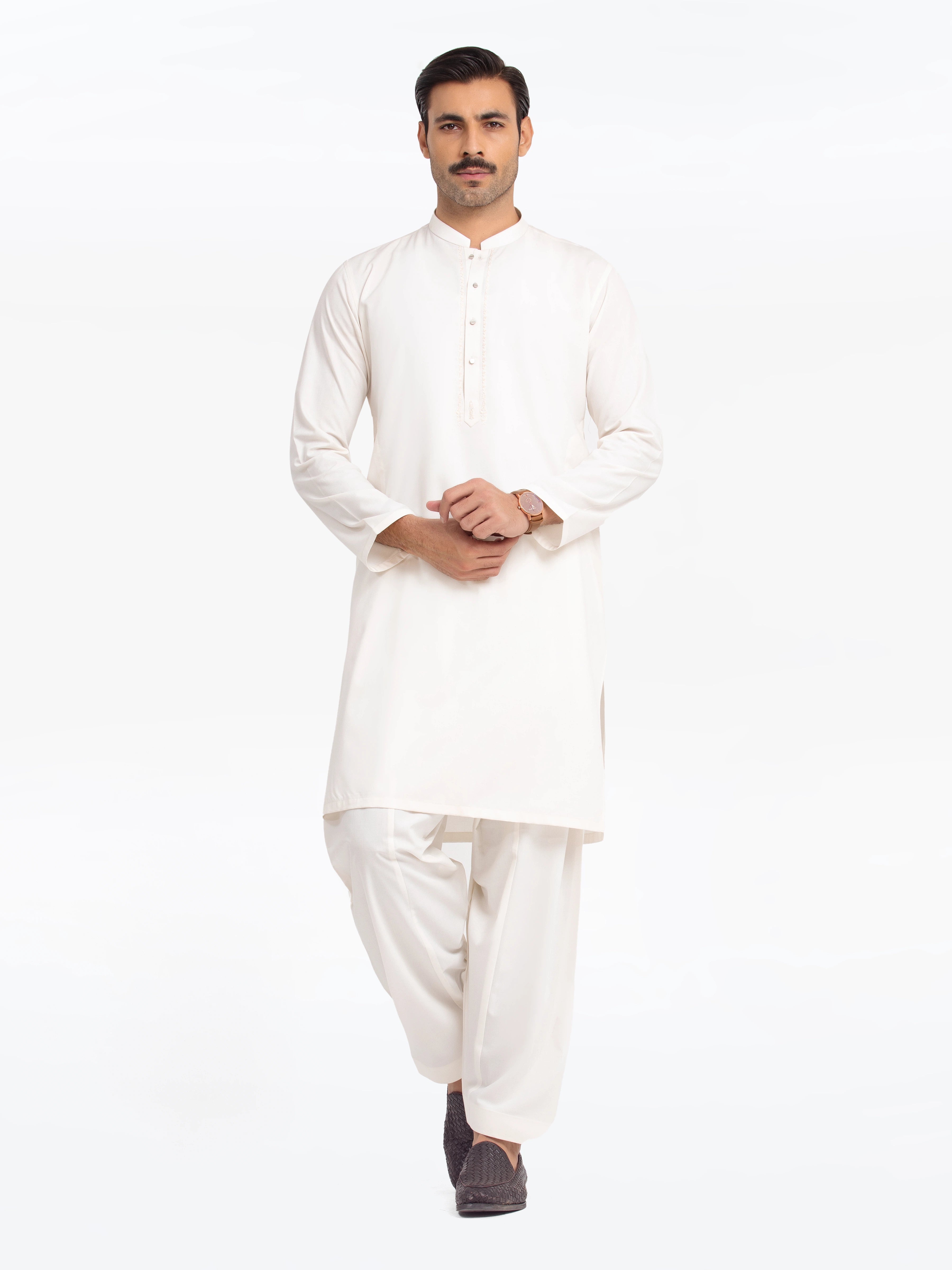 Men's Off White Kurta Shalwar - EMTKS24-41145