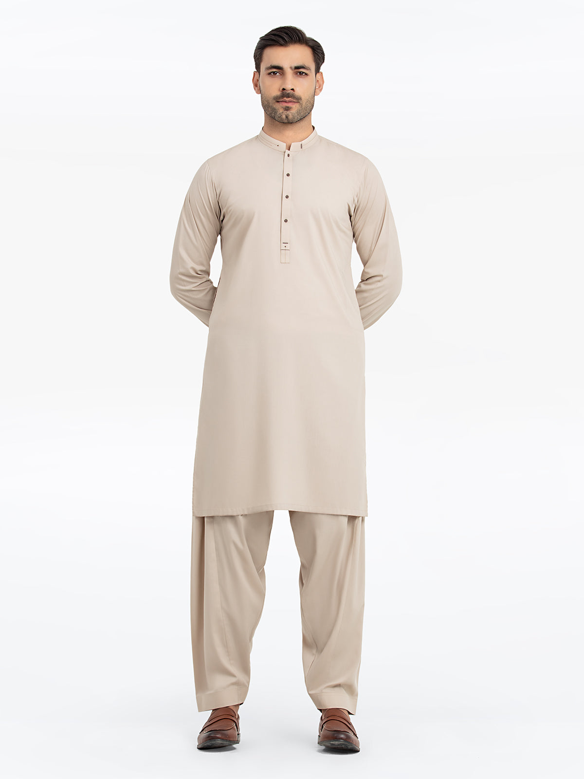 Men's Beige Kurta Shalwar - EMTKS24S-41129