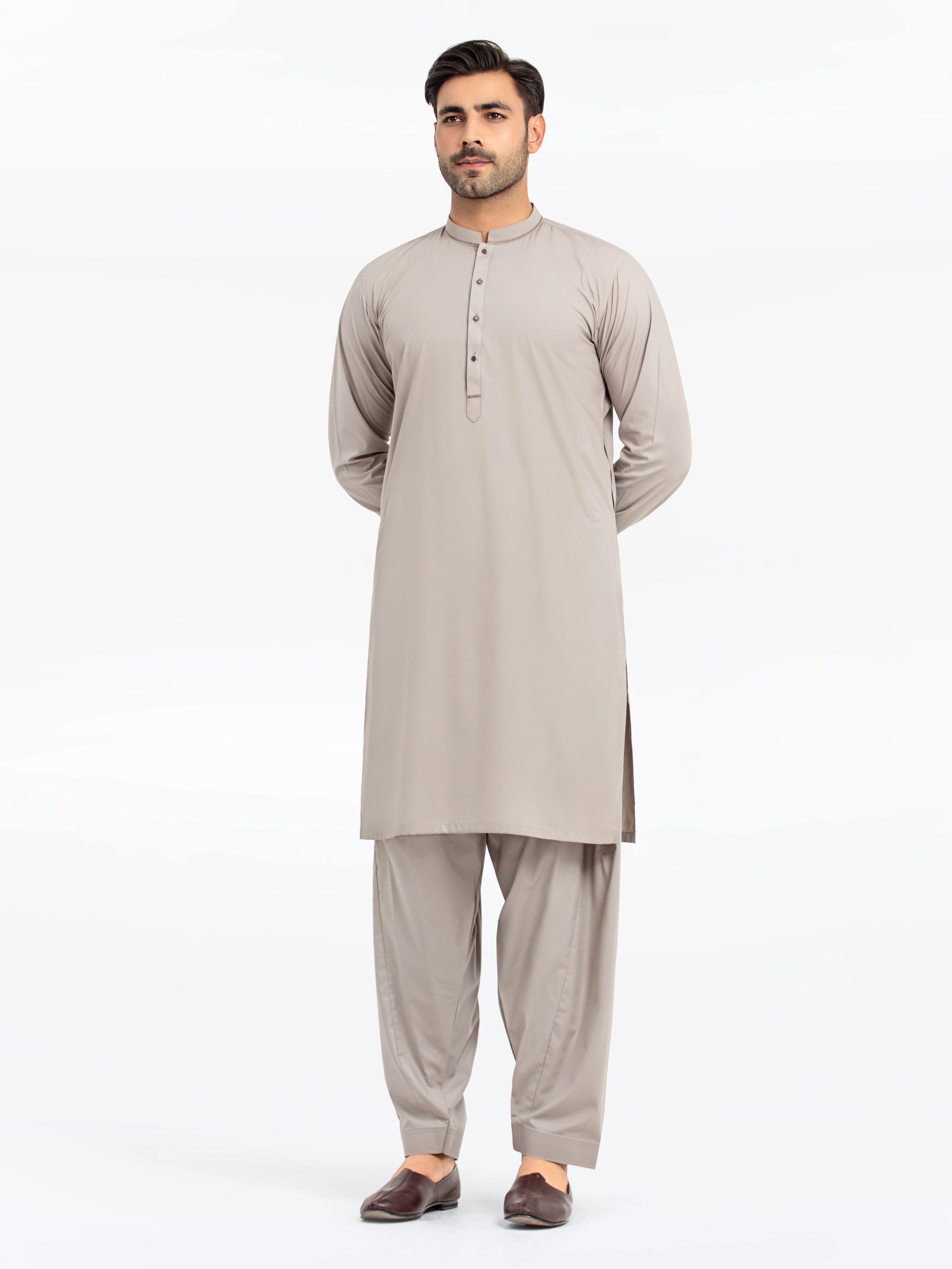 Men's Light Grey Kurta Shalwar - EMTKS24S-41133