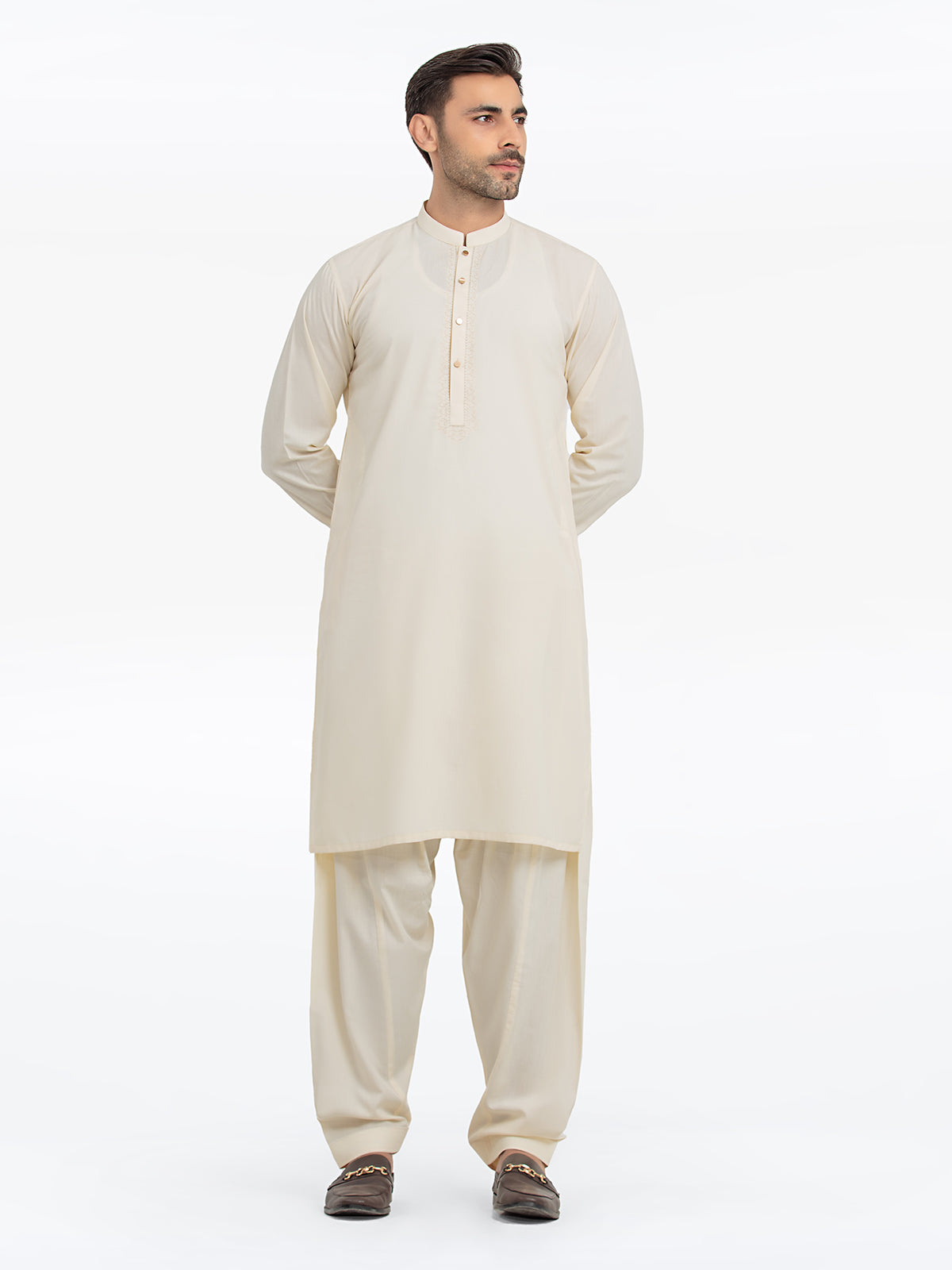 Men's Cream Kurta Shalwar - EMTKS24S-41135