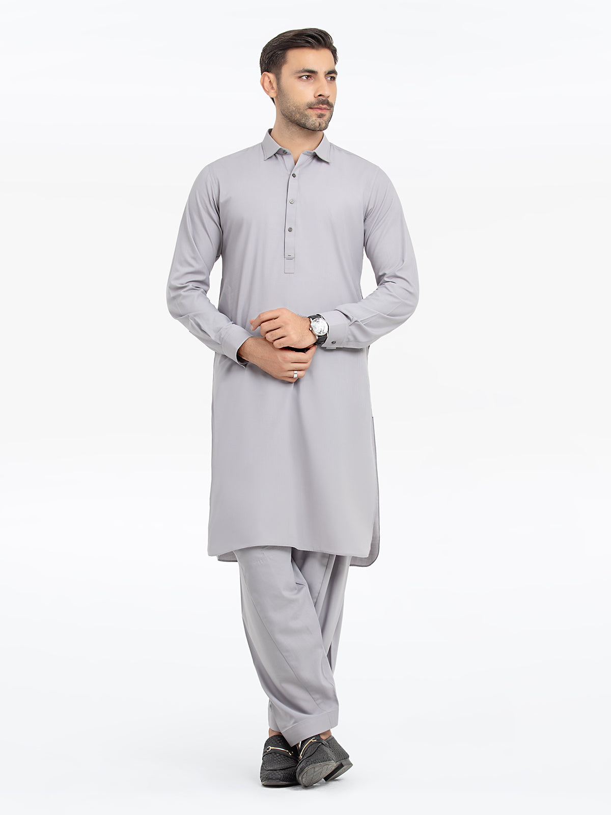 Men's Grey Kurta Shalwar - EMTKS24S-41136