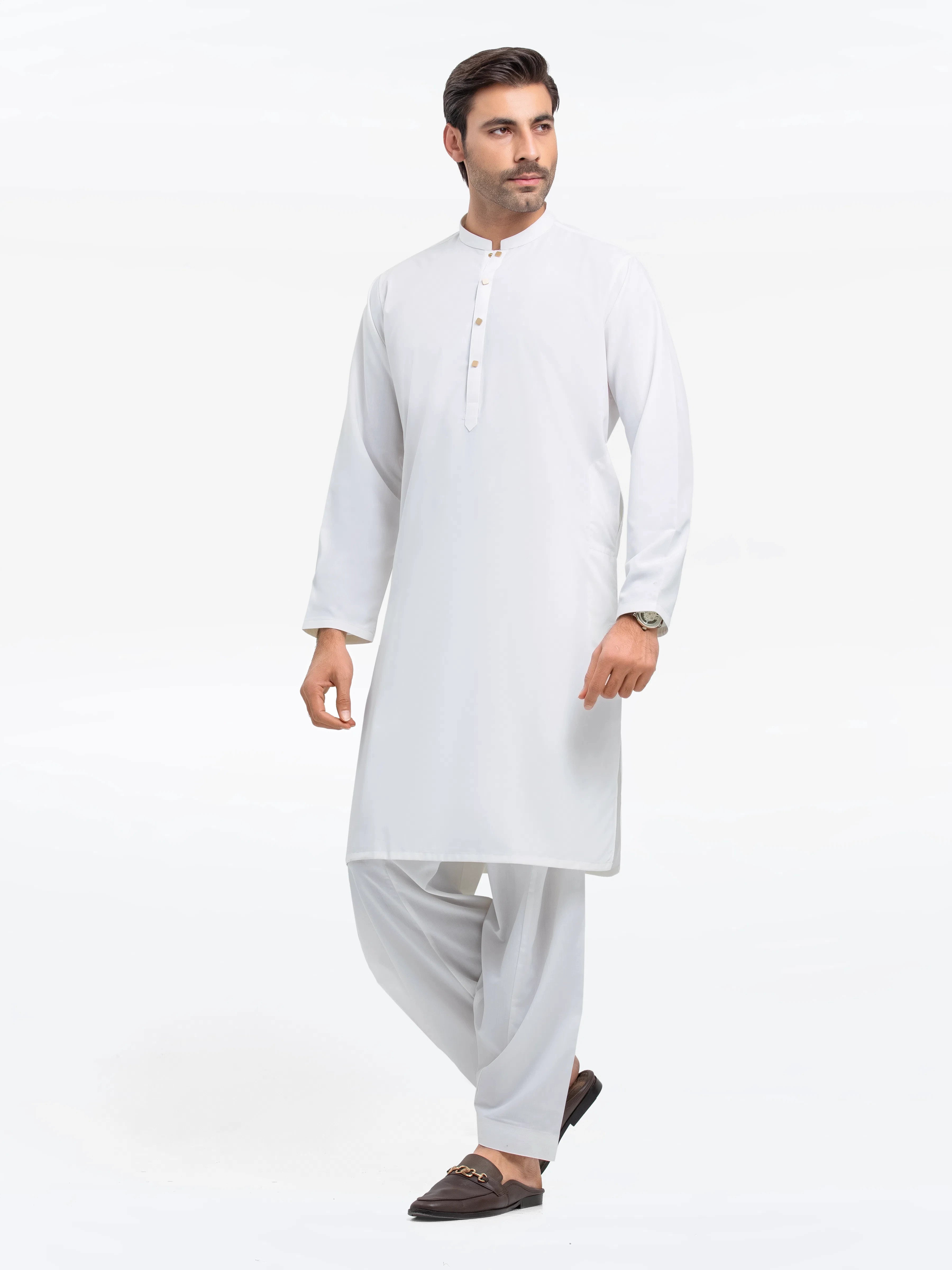 Men's Off White Kurta Shalwar - EMTKS24S-41138