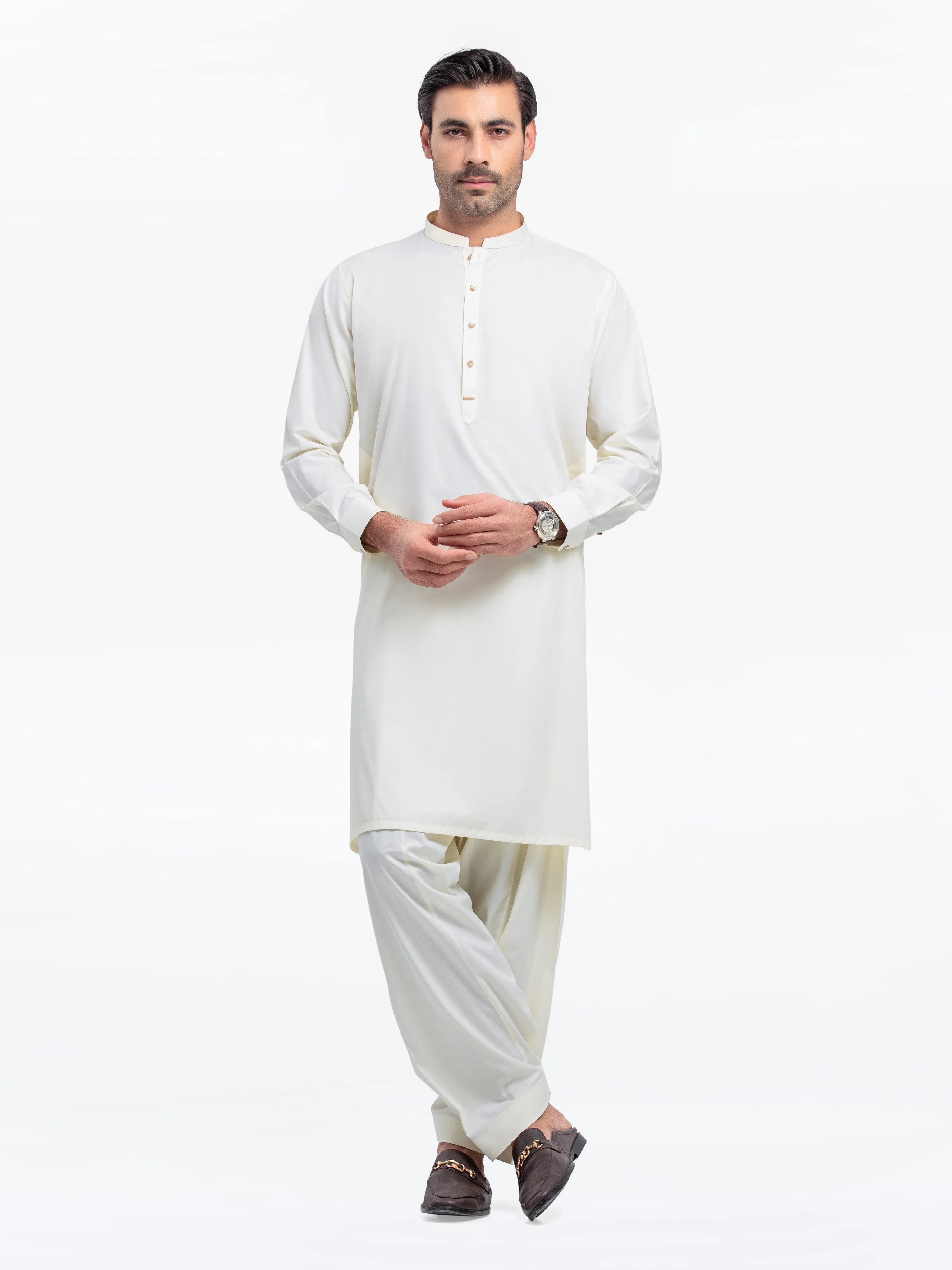 Men's Cream Kurta Shalwar - EMTKS24S-41146