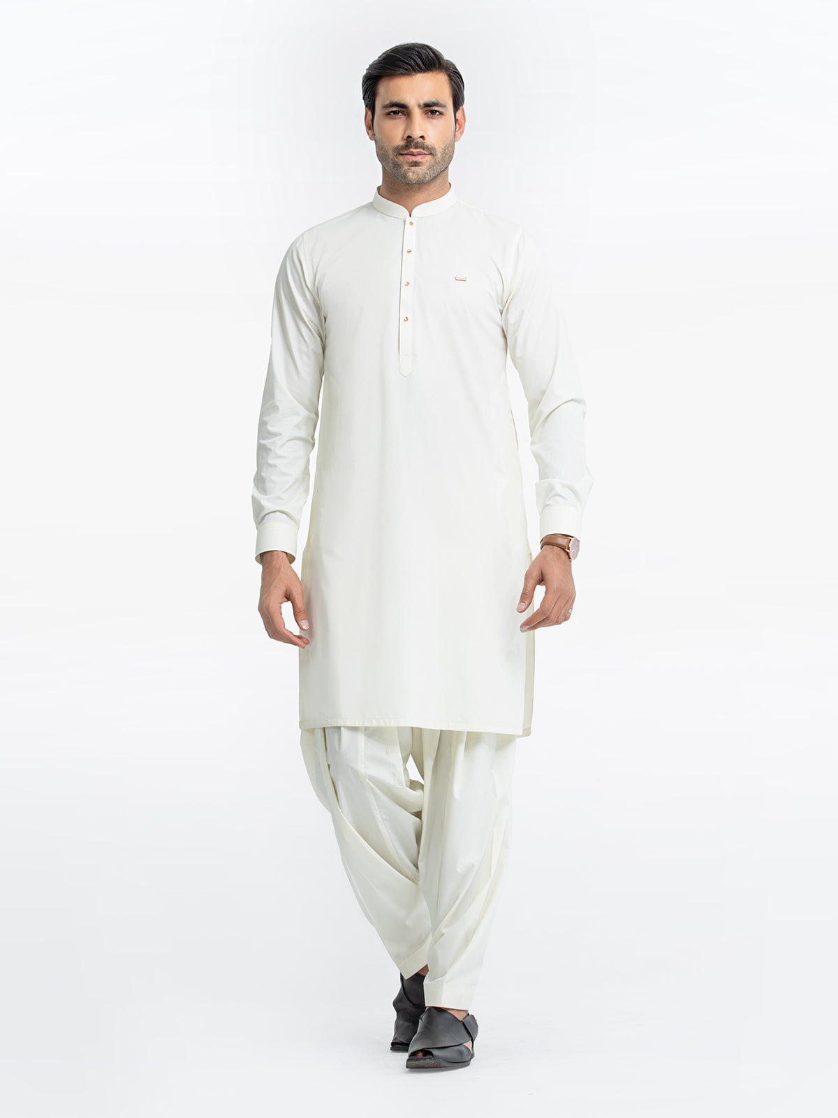 Men's Off White Kurta Shalwar - EMTKST24-99451