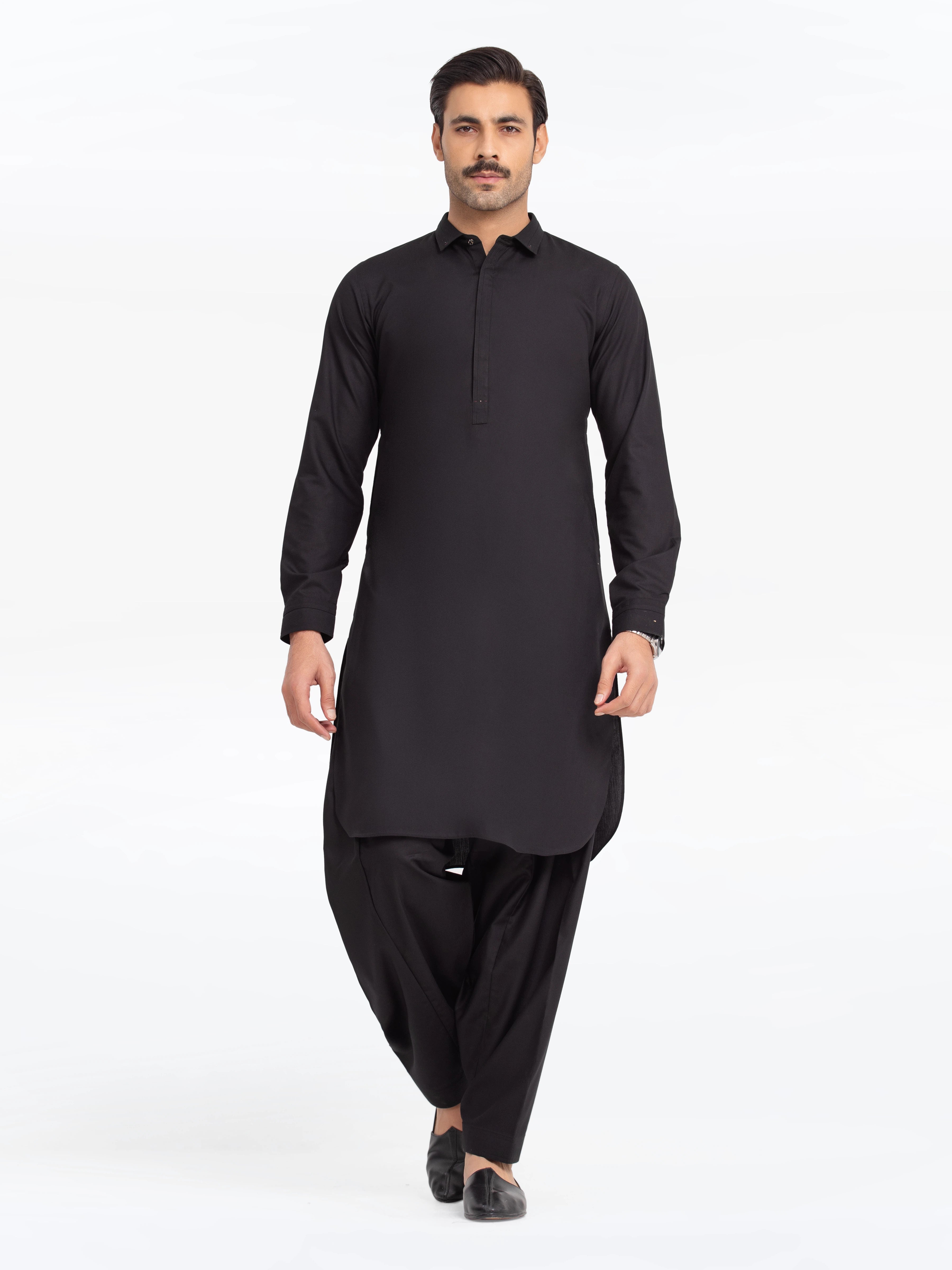 Men's Black Kurta Shalwar - EMTKST24-99484