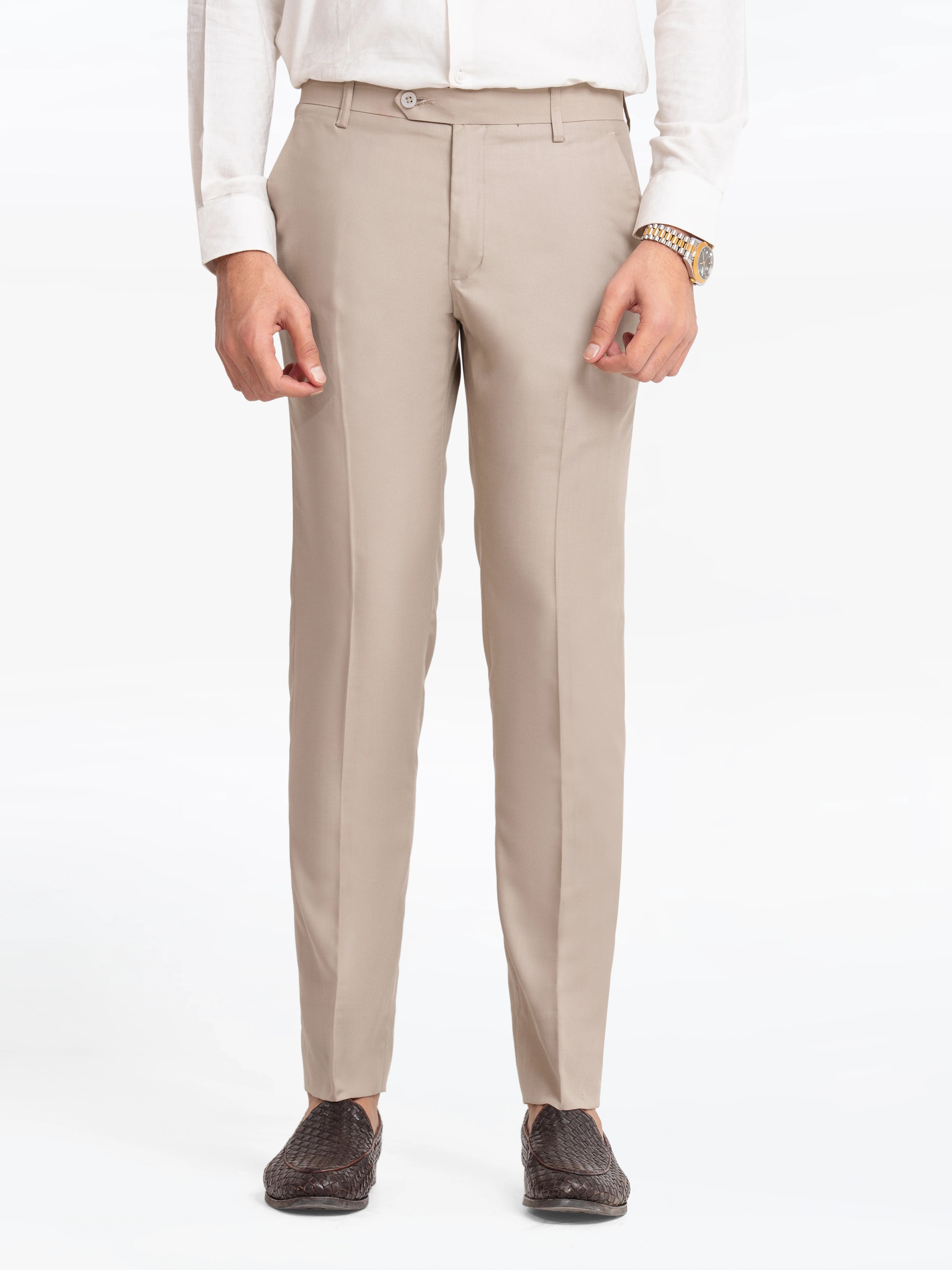 Men's Light Beige Formal Pant - EMBPF24-15268