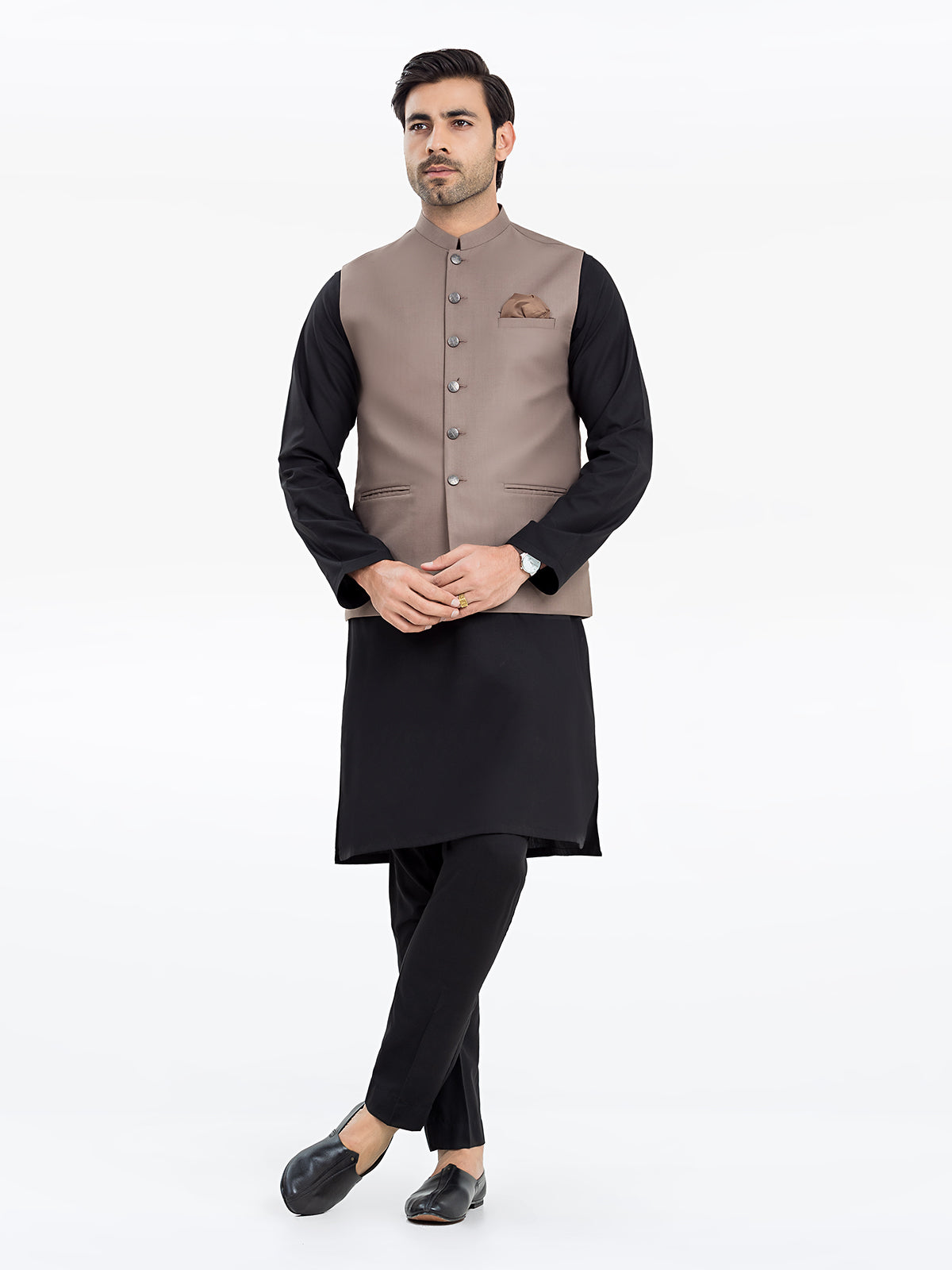 Men's Coffee Brown Waist Coat - EMTWCP24-35928