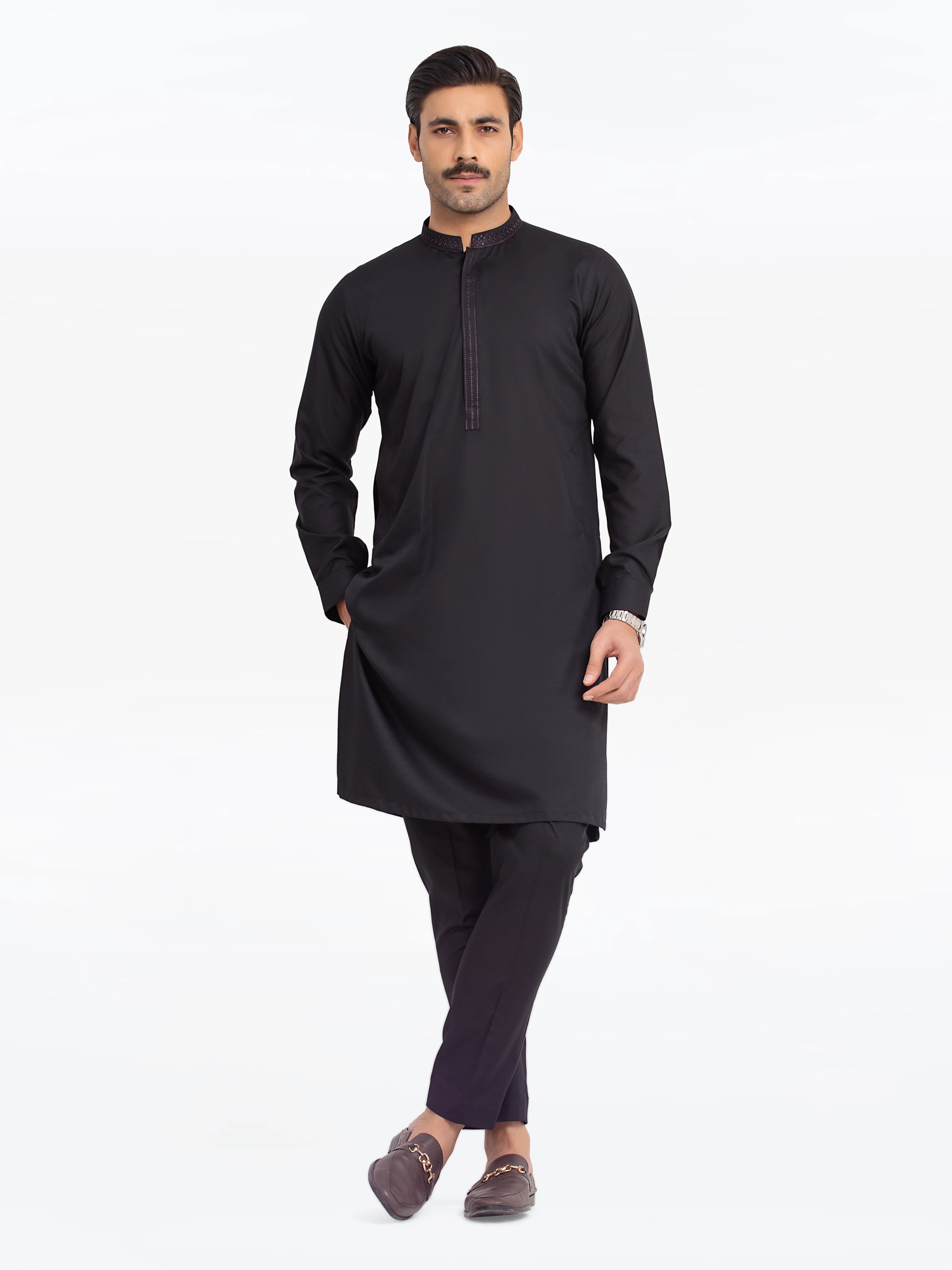 Men's Black Kurta Pajama - EMTKPT24-043