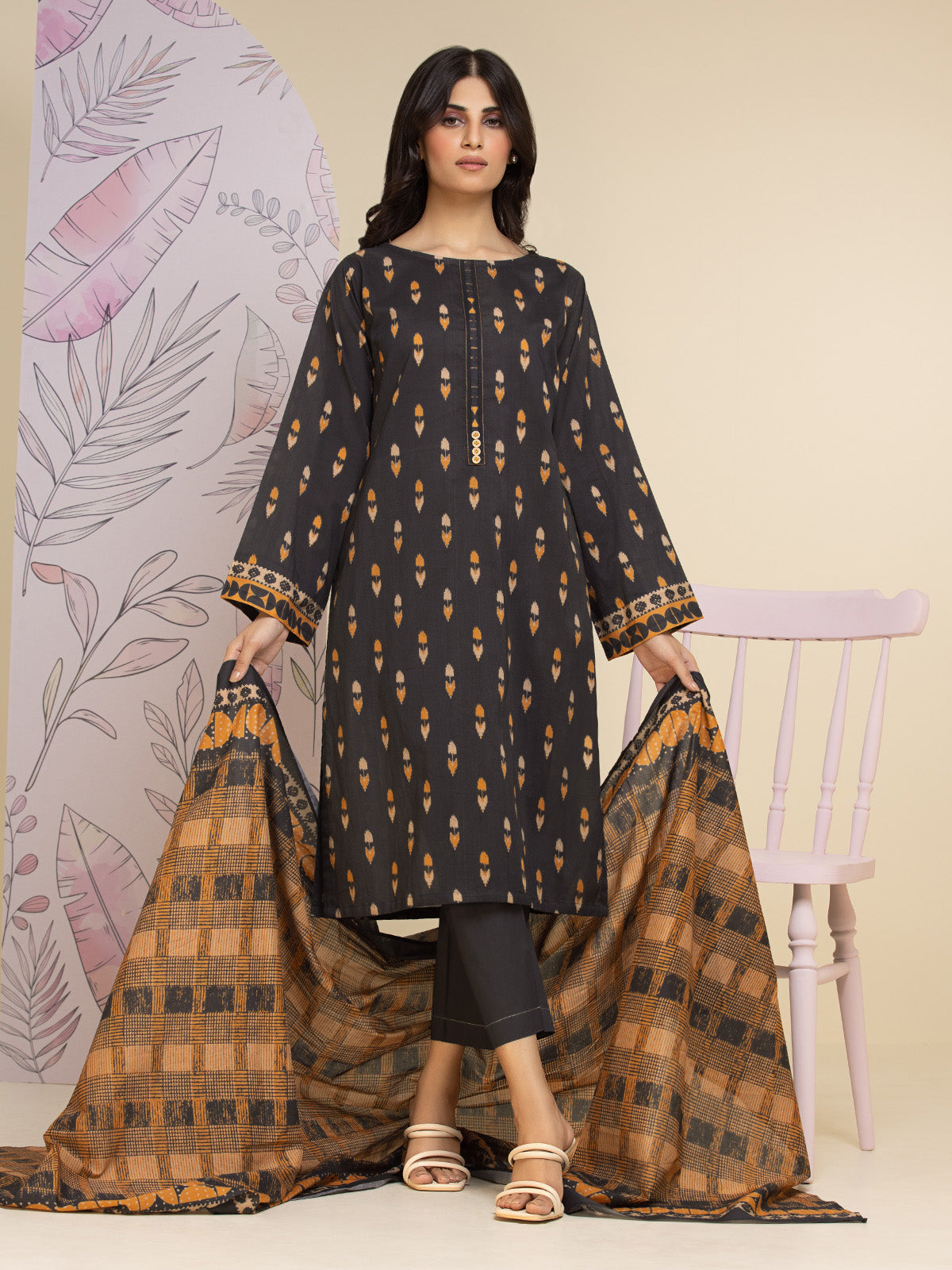 EWU24A1-26233-3P Unstitched Charcoal Printed Lawn 3 Piece
