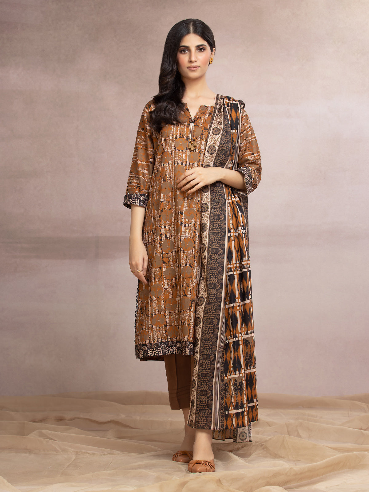 Unstitched Brown Printed Lawn 3 Piece - EWU24A1-27198-3P