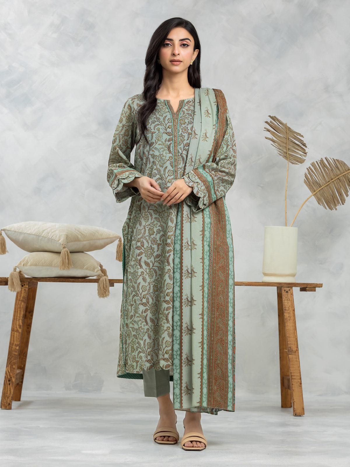 Unstitched Green Printed Lawn 3 Piece - EWU24A1-28090-3P