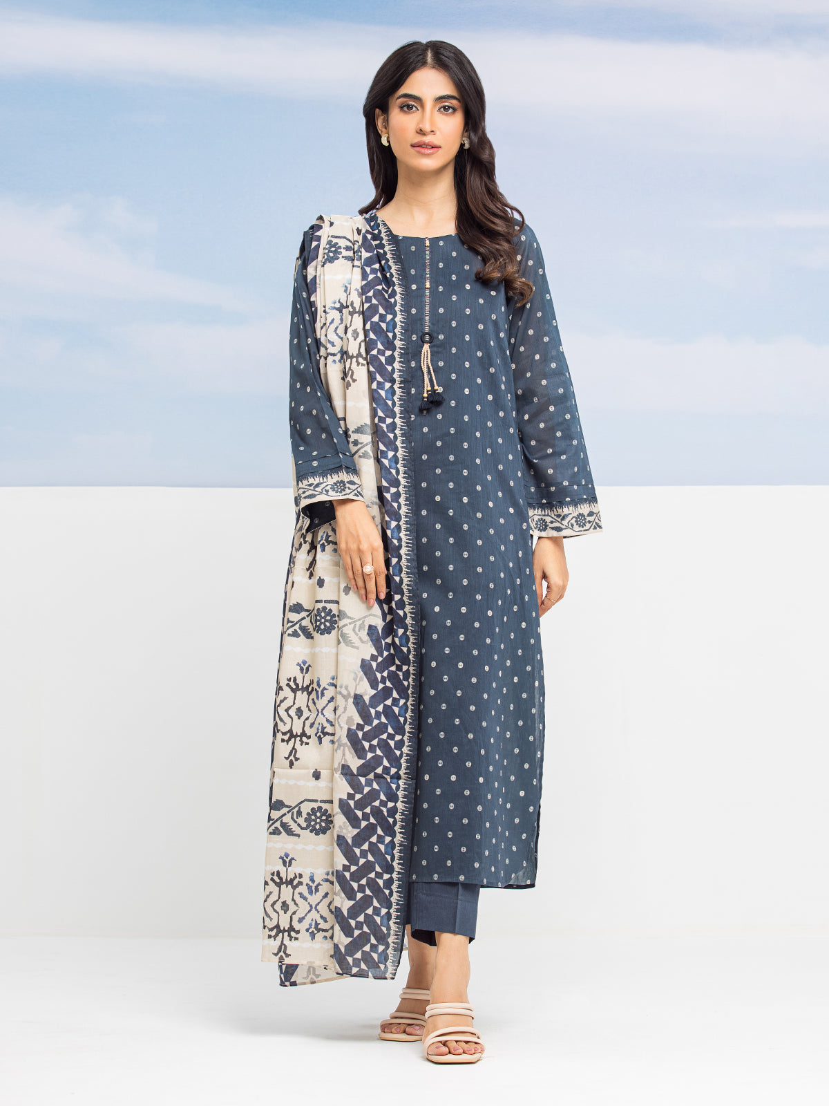 EWU24A1-28208-3P Unstitched Navy Printed Lawn 3 Piece