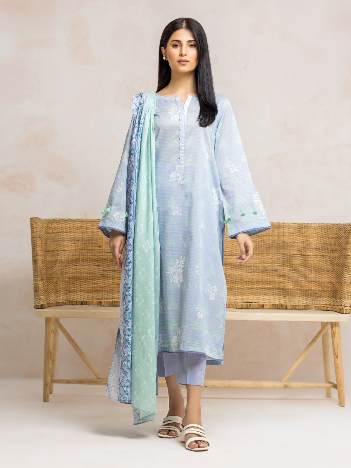 Unstitched Mid Blue Printed Lawn 3 Piece - EWU24A1-28215-3P