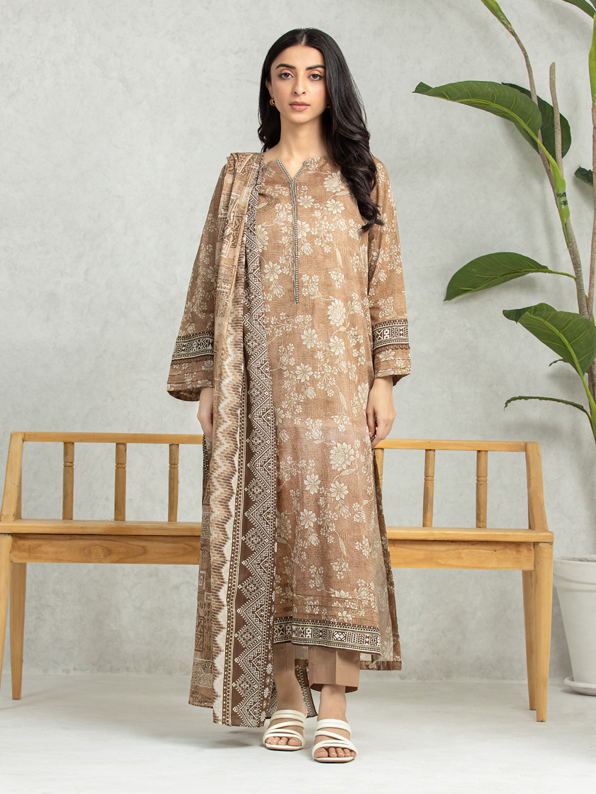 EWU24A1-28319-3P Unstitched Brown Printed Lawn 3 Piece