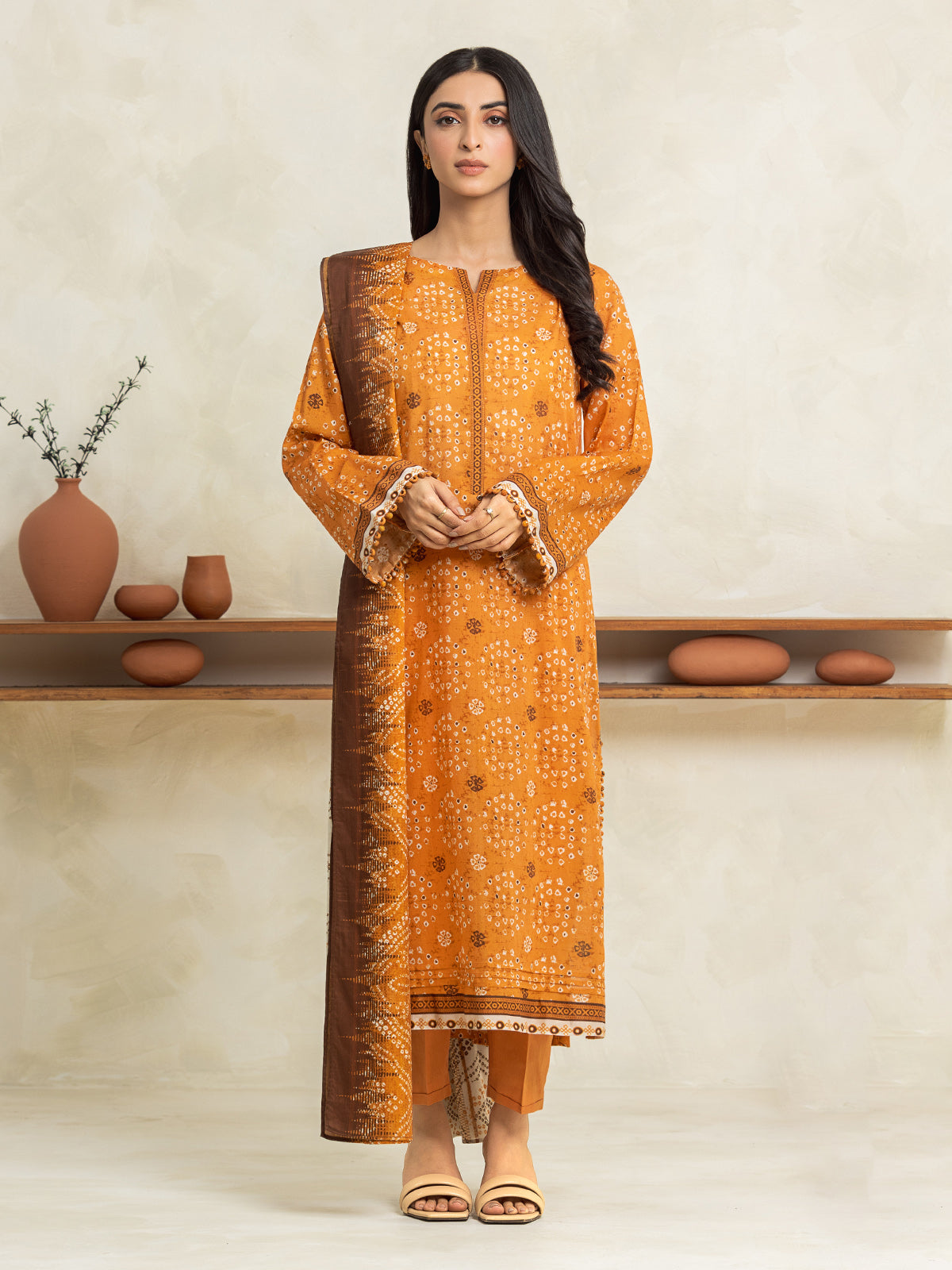 Unstitched Orange Printed Lawn 3 Piece - EWU24A1-28329-3P