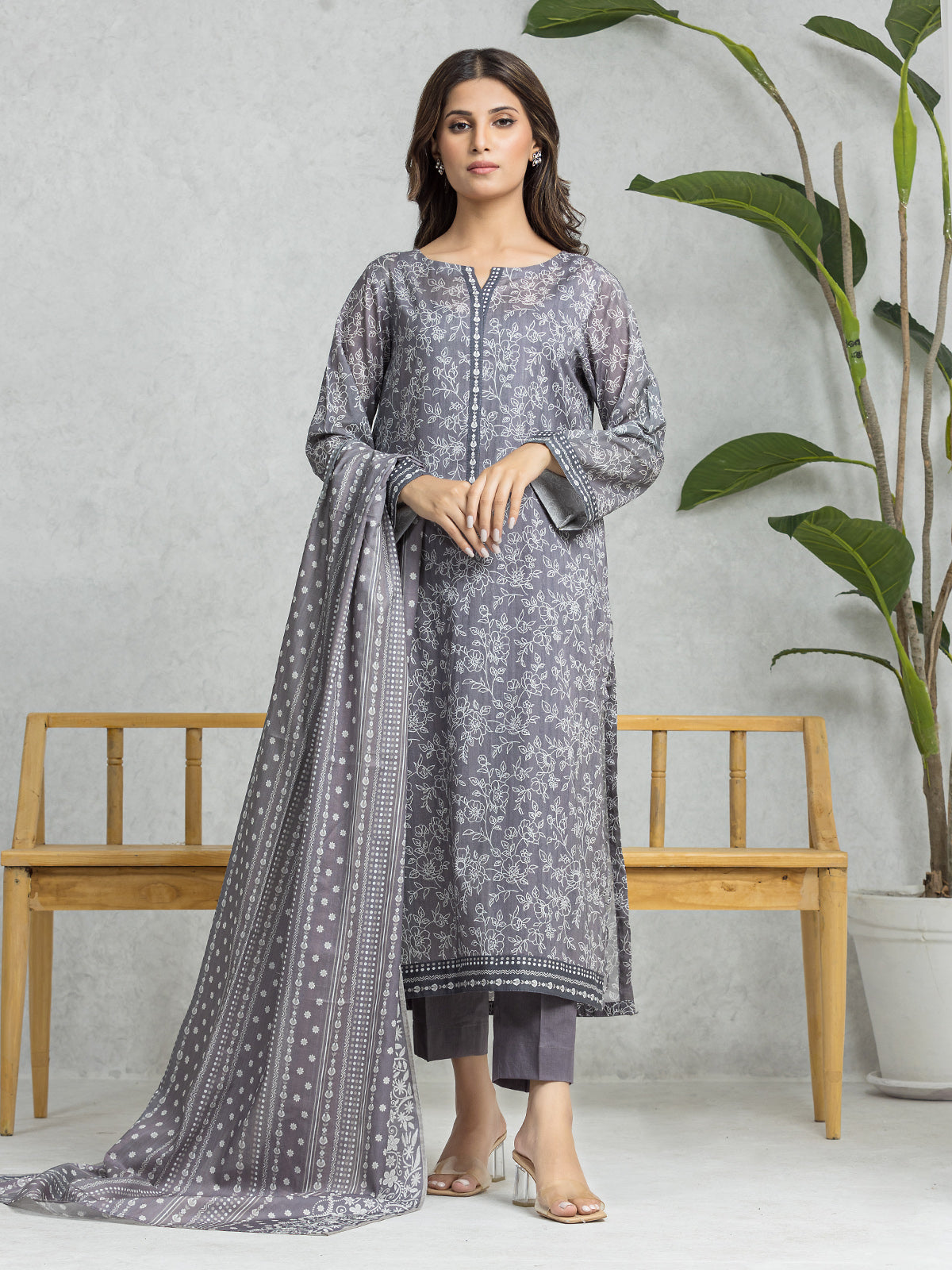 EWU24A1-28362-3P Unstitched Grey Printed Lawn 3 Piece