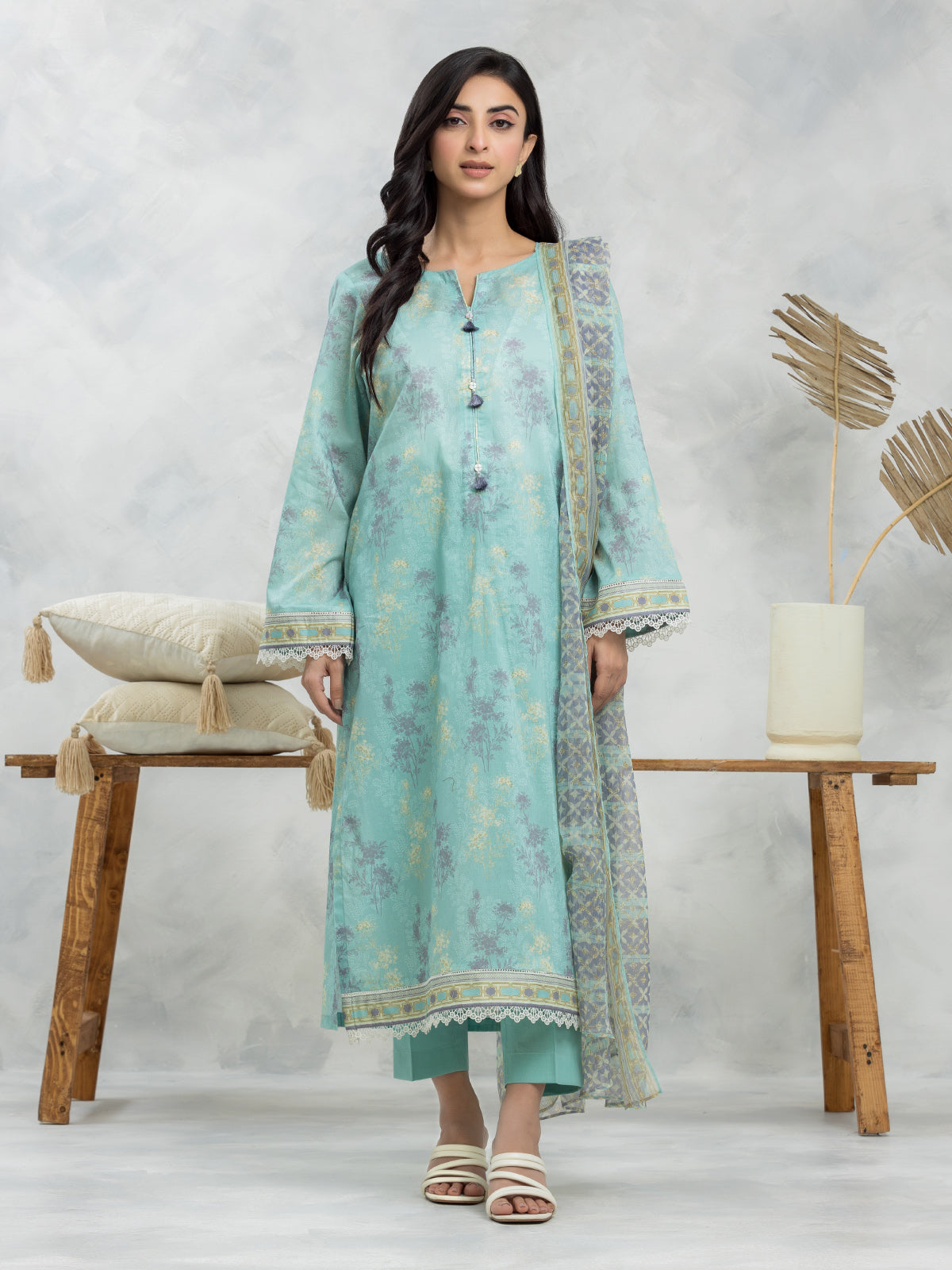 Unstitched Mint Green Printed Lawn 3 Piece - EWU24A1-28379-3P