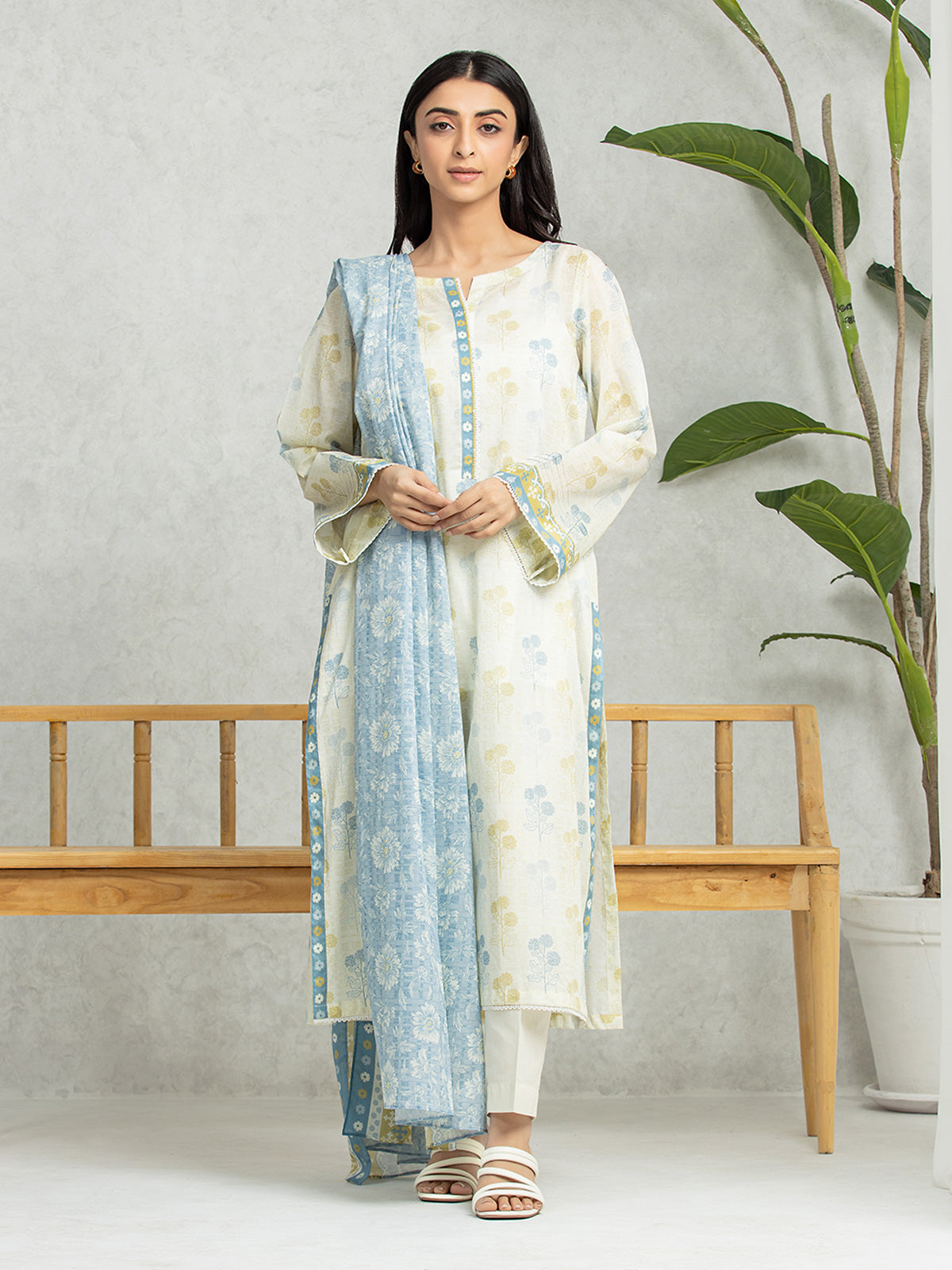 Unstitched Cream Printed Lawn 3 Piece - EWU24A1-28394-3P