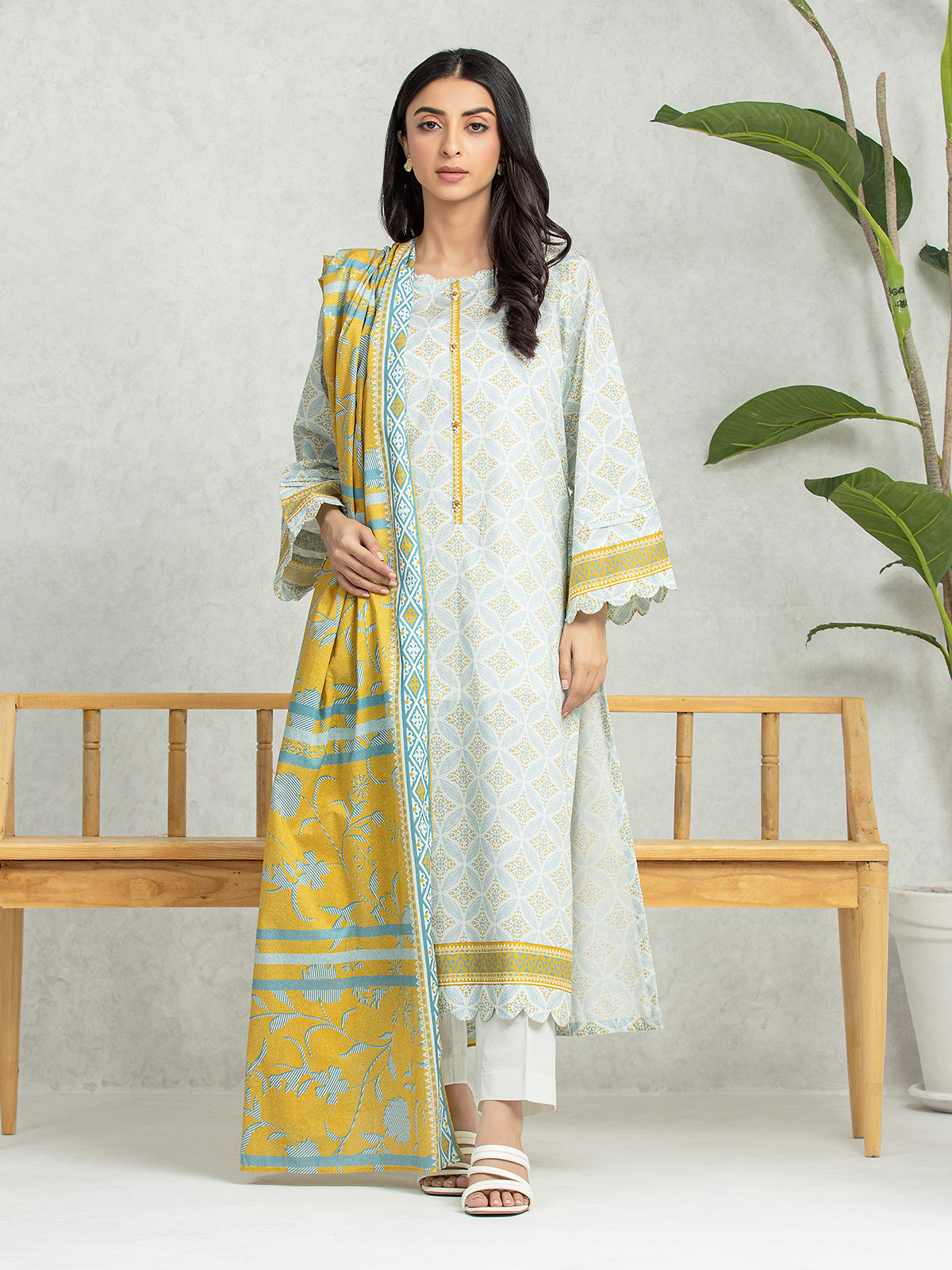 EWU24A1-28461-3P Unstitched Cream Printed Lawn 3 Piece