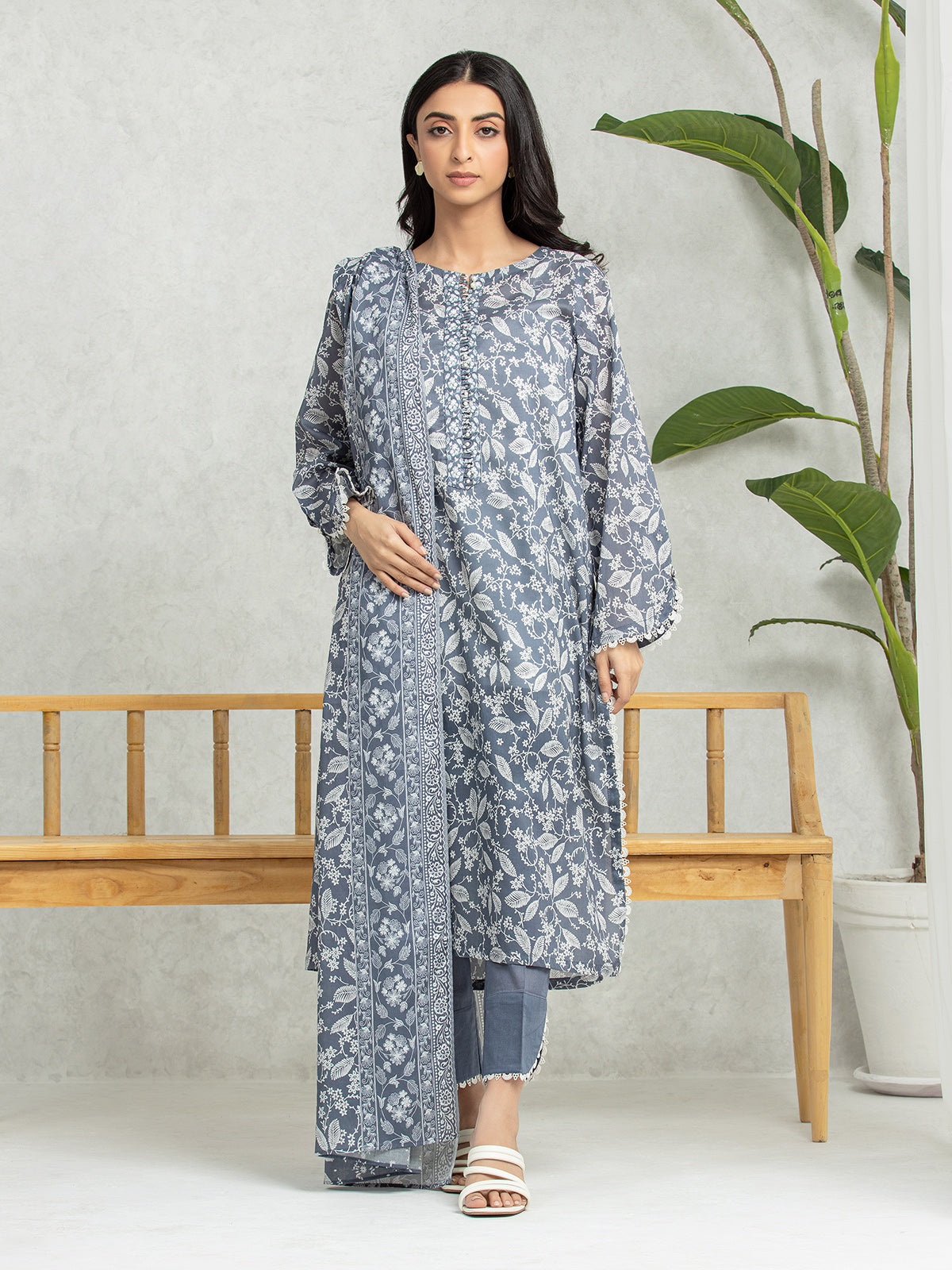 EWU24A1-28501-3P Unstitched Dark Grey Printed Lawn 3 Piece