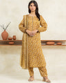 EWU24A1-28521-3P Unstitched Mustard Brown Printed Lawn 3 Piece