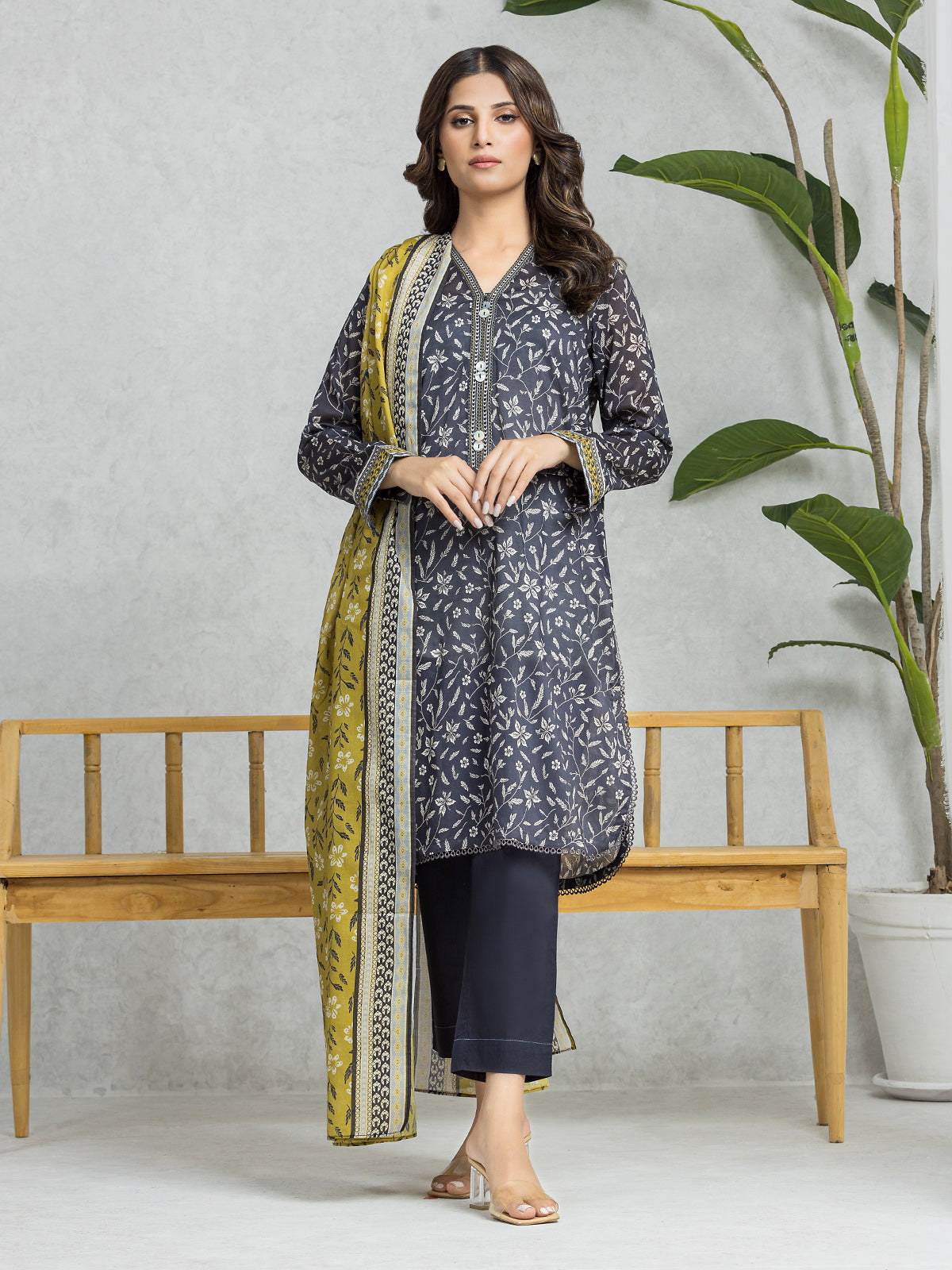 EWU24A1-28566-3P Unstitched Charcoal Printed Lawn 3 Piece