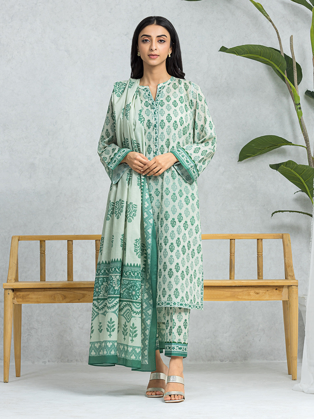 EWU24A1-29008-3P Unstitched Green Printed Lawn 3 Piece