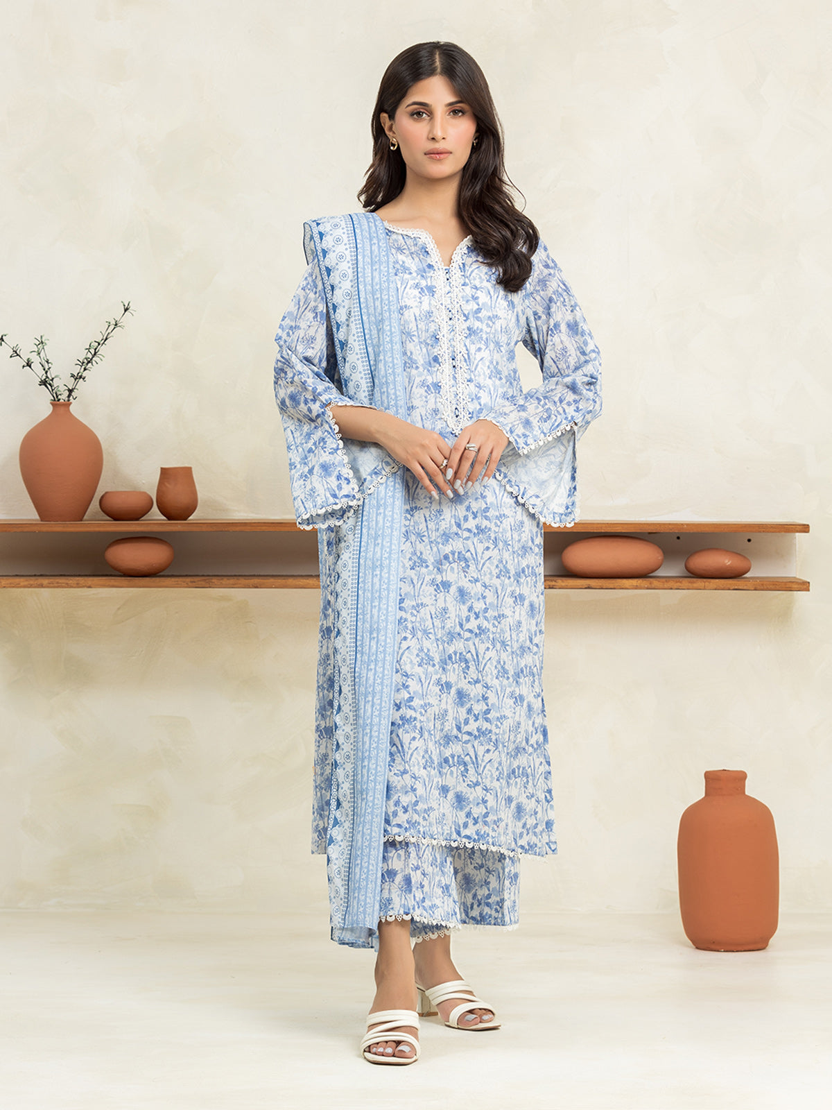 EWU24A1-29016-3P Unstitched Light Blue Printed Lawn 3 Piece