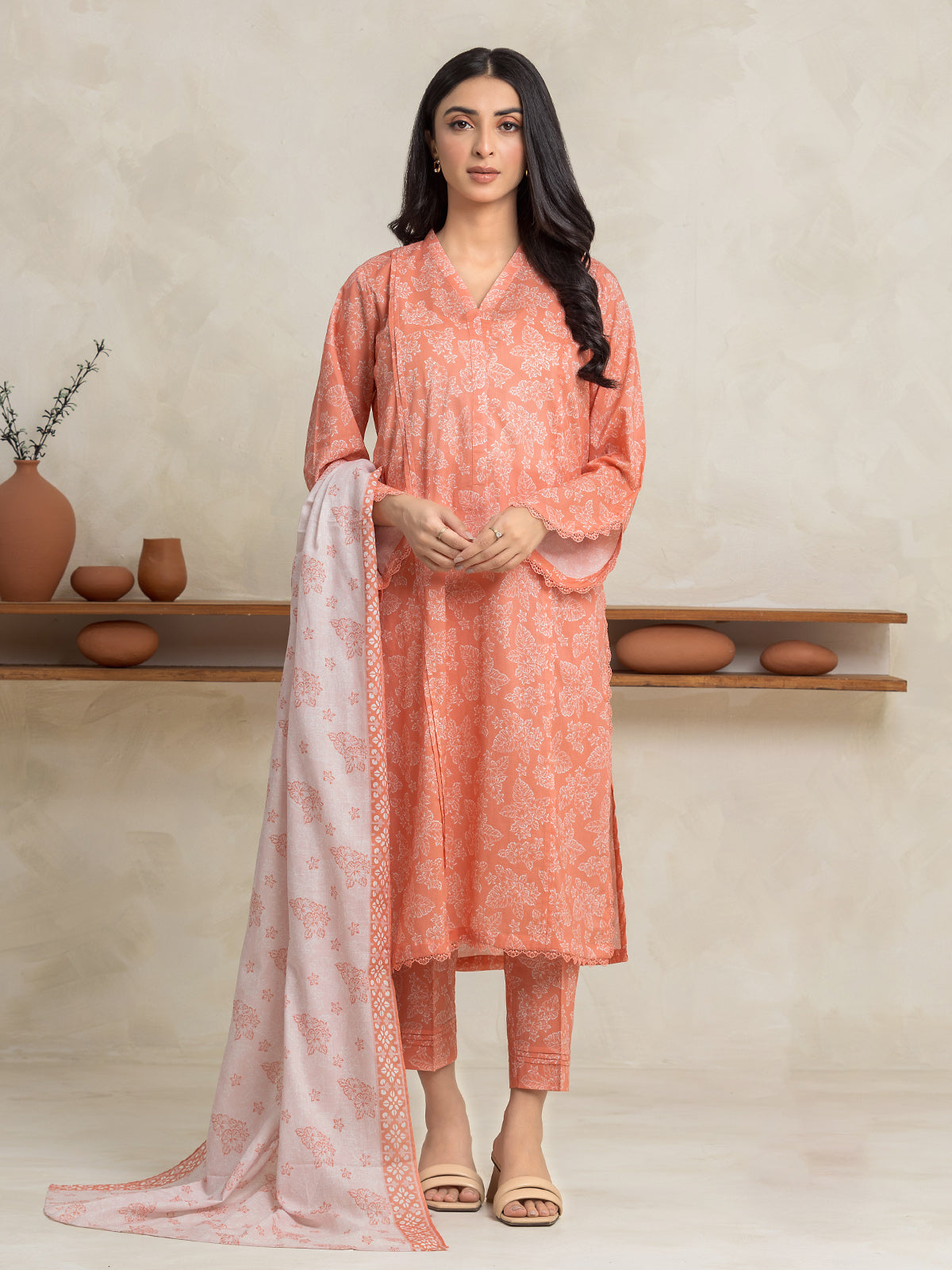 EWU24A1-29017-3P Unstitched Peach Printed Lawn 3 Piece