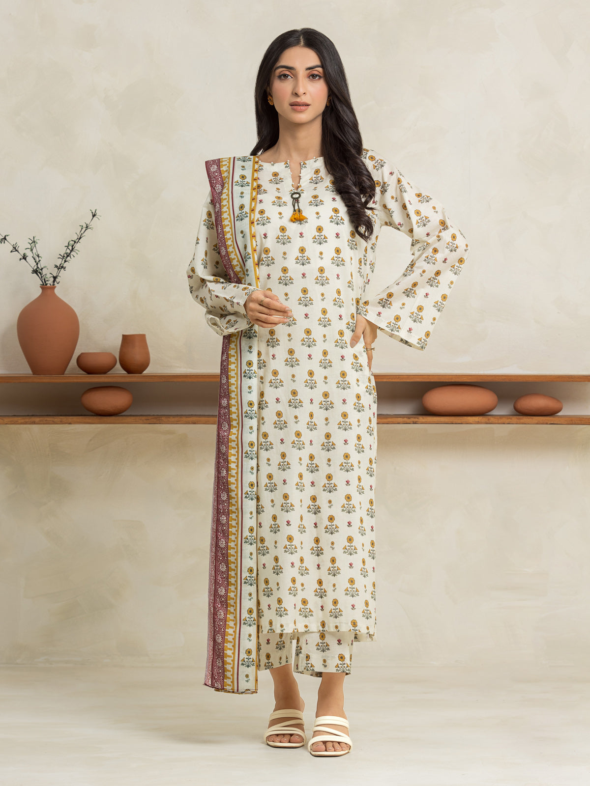 EWU24A1-29030-3P Unstitched Ivory Printed Lawn 3 Piece