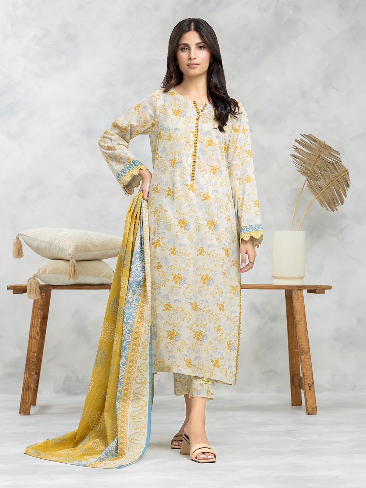 EWU24A1-29046-3P Unstitched Cream Printed Lawn 3 Piece