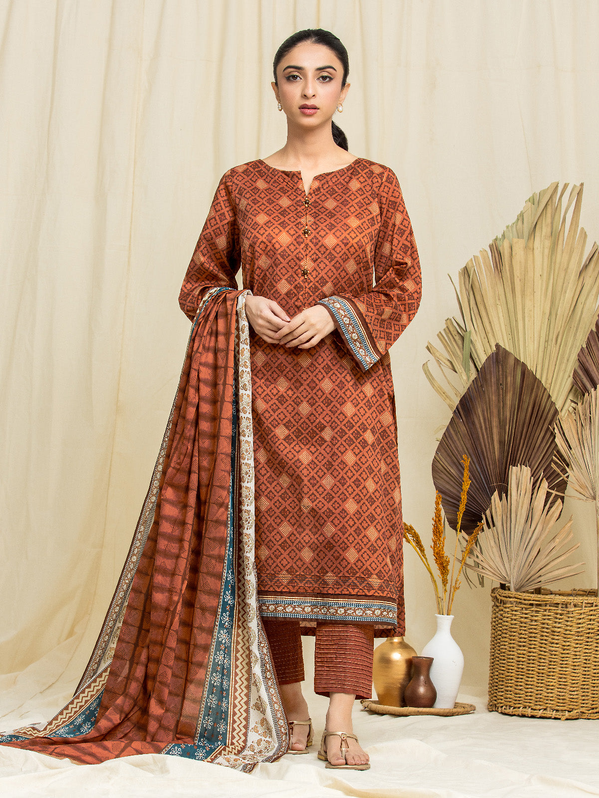 EWU24A1-29068-3P Unstitched Brown Printed Lawn 3 Piece